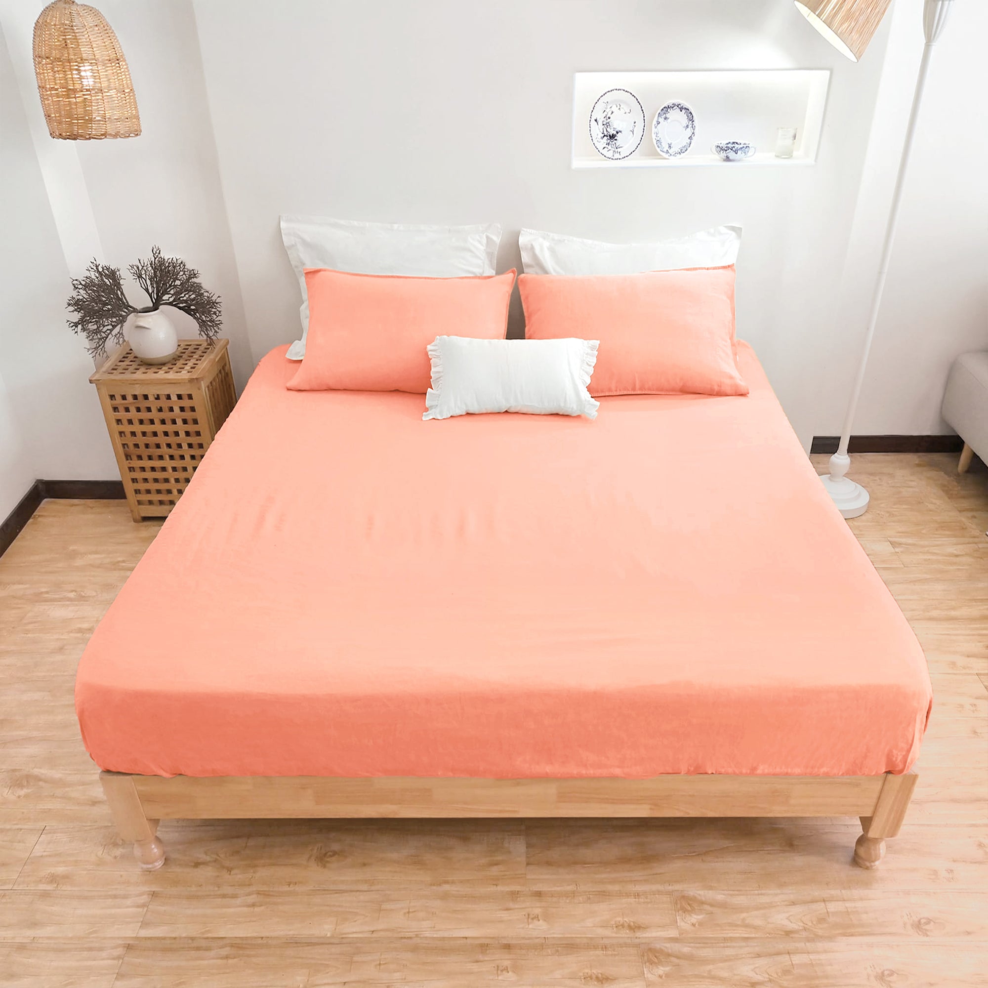 Drap-housse en lin rose doux