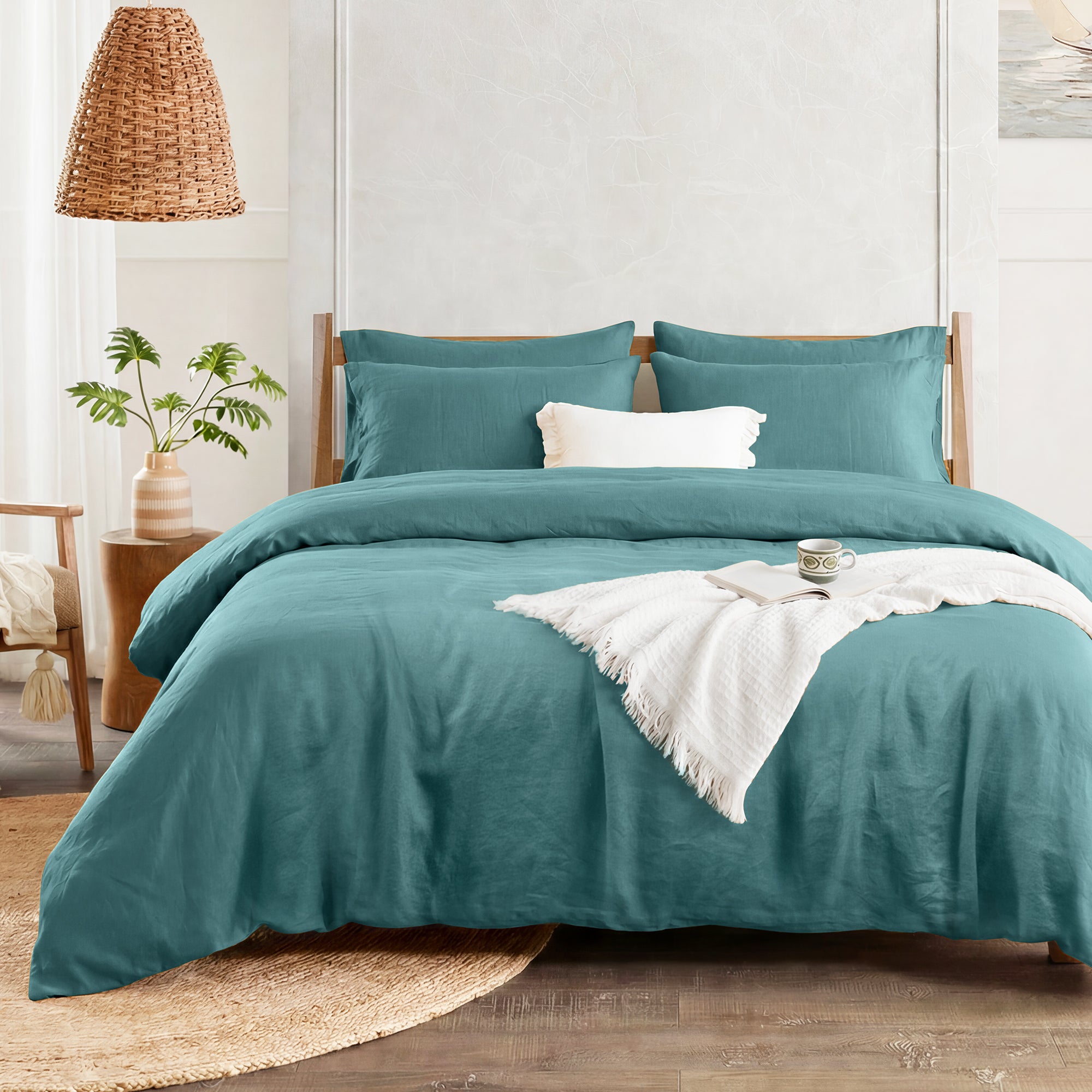 Serenity Teal Linen Duvet Cover Set Deal - Linen Times