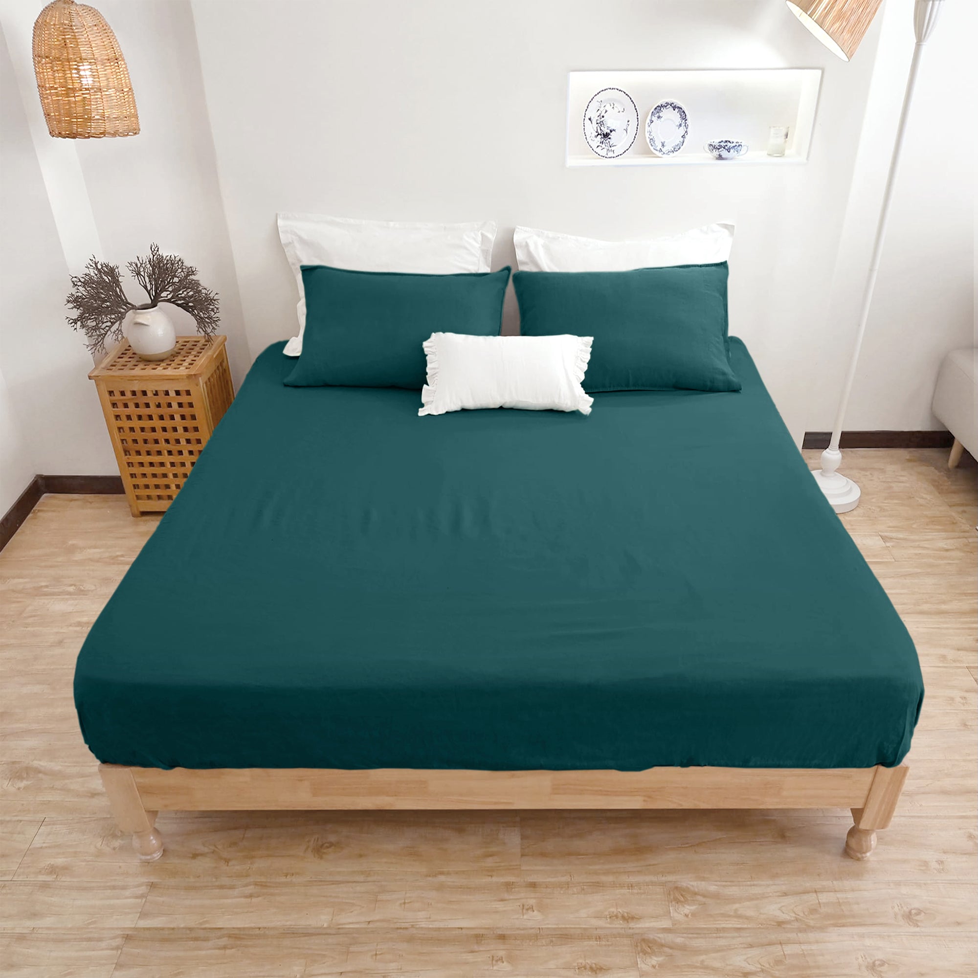 Drap-housse en lin bleu sarcelle Serenity