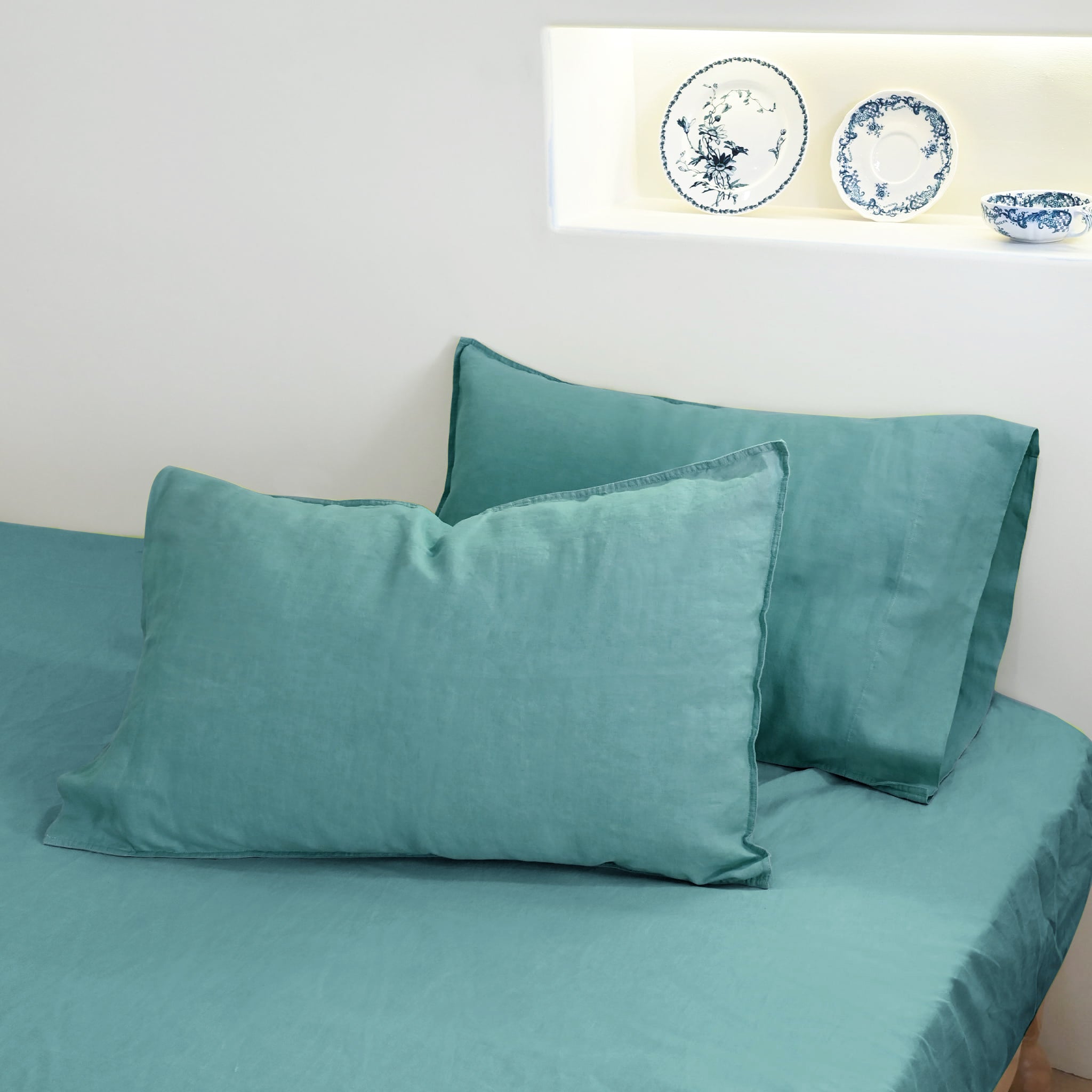 Peacock Green Linen Pillowcase Set Deal