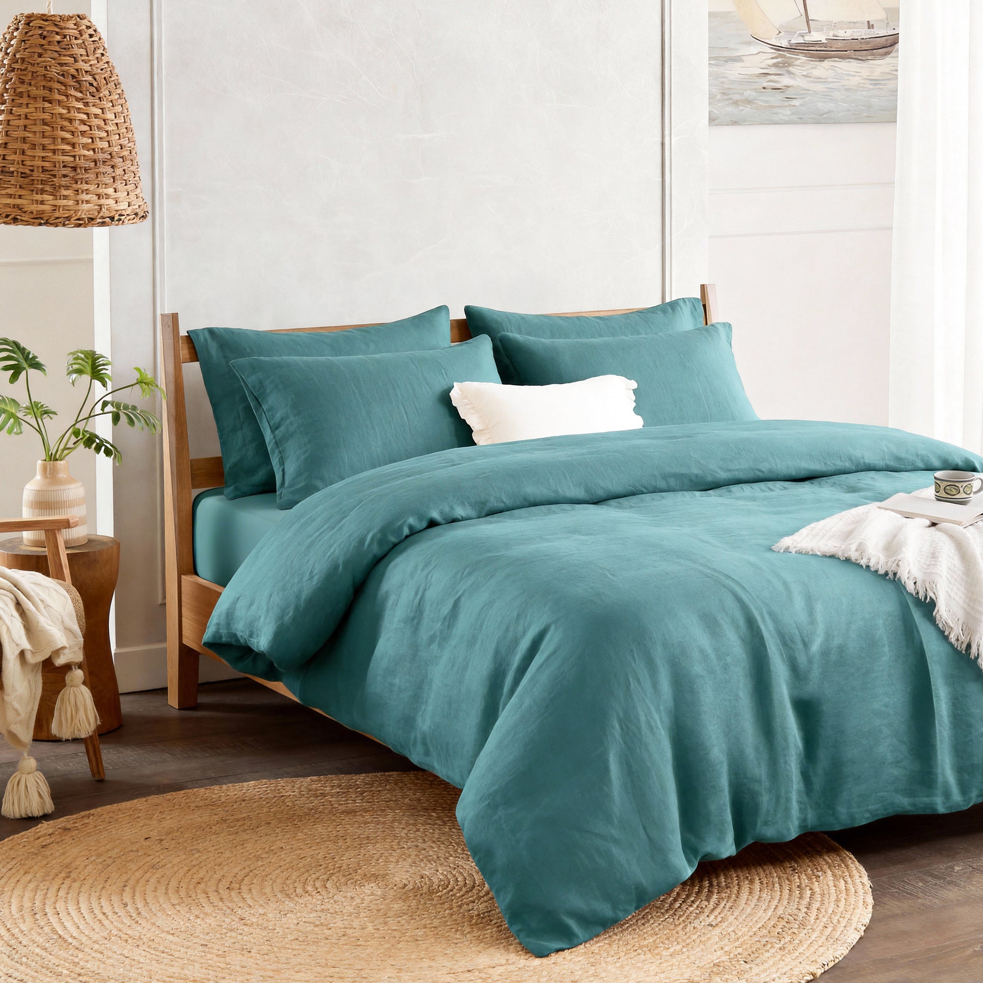 Serenity Teal Linen Duvet Cover Set Deal - Linen Times
