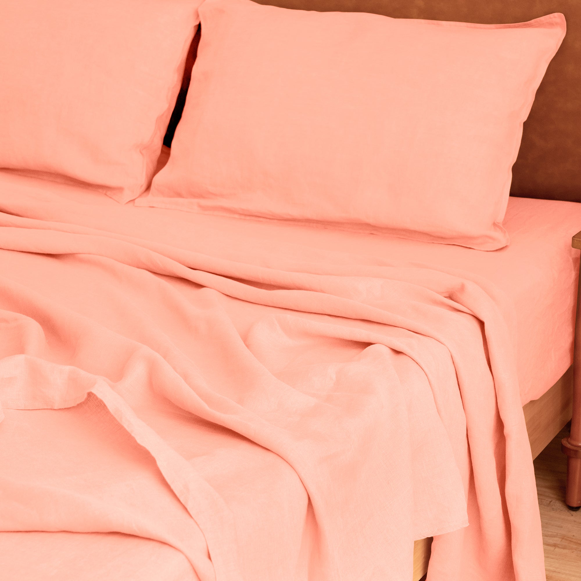 Drap plat en lin rose doux