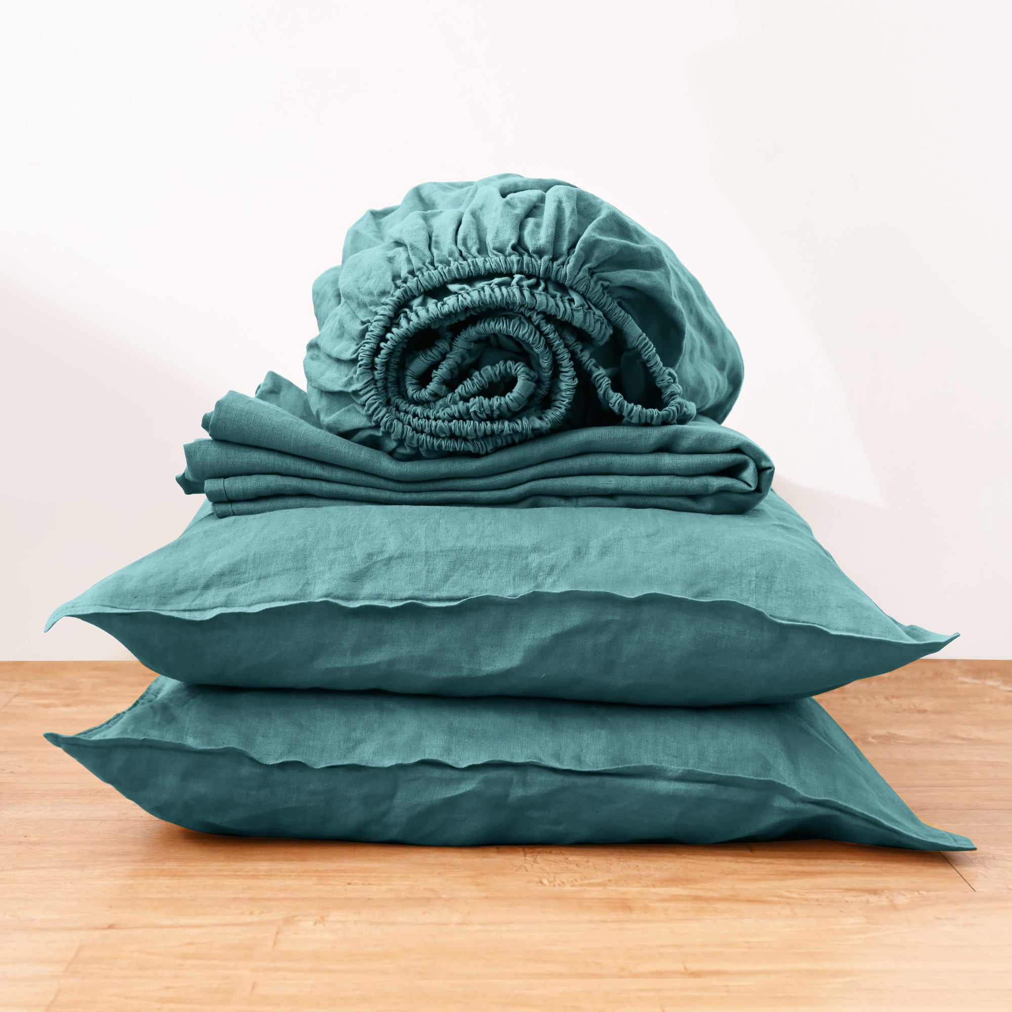 Serenity Teal Linen Sheet Set - Linen Times