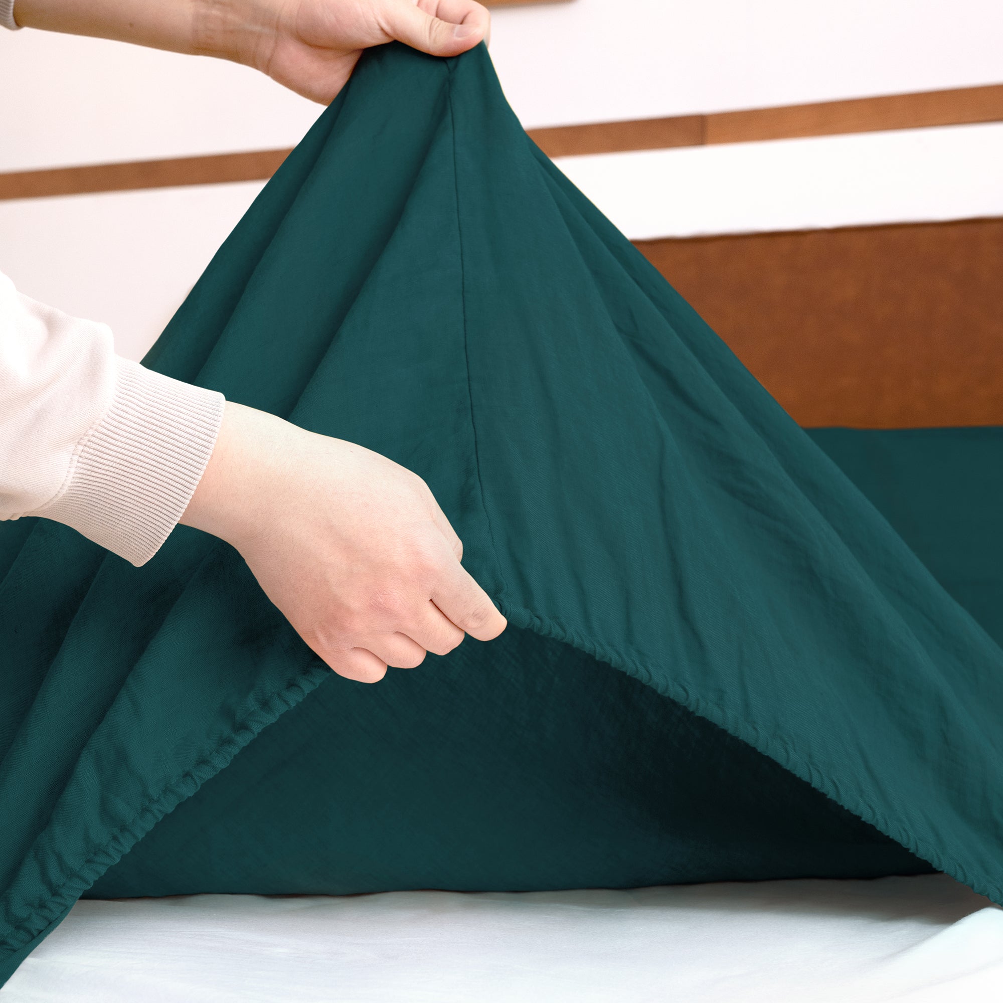 Drap-housse en lin bleu sarcelle Serenity