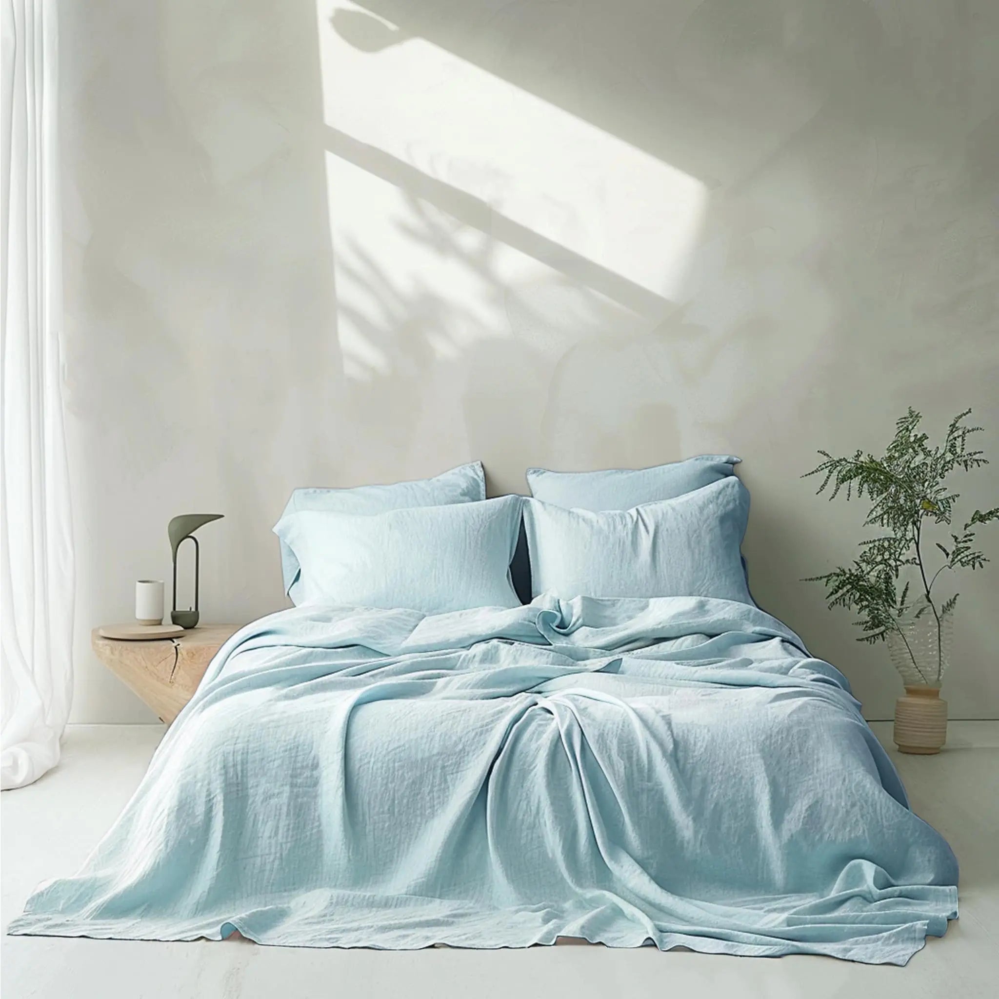 Aqua Linen Flat Sheet - Linen Time