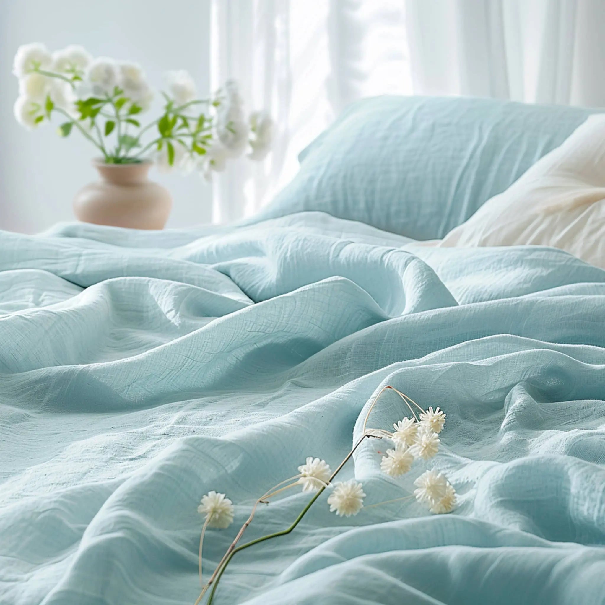Aqua Linen Flat Sheet - Linen Time