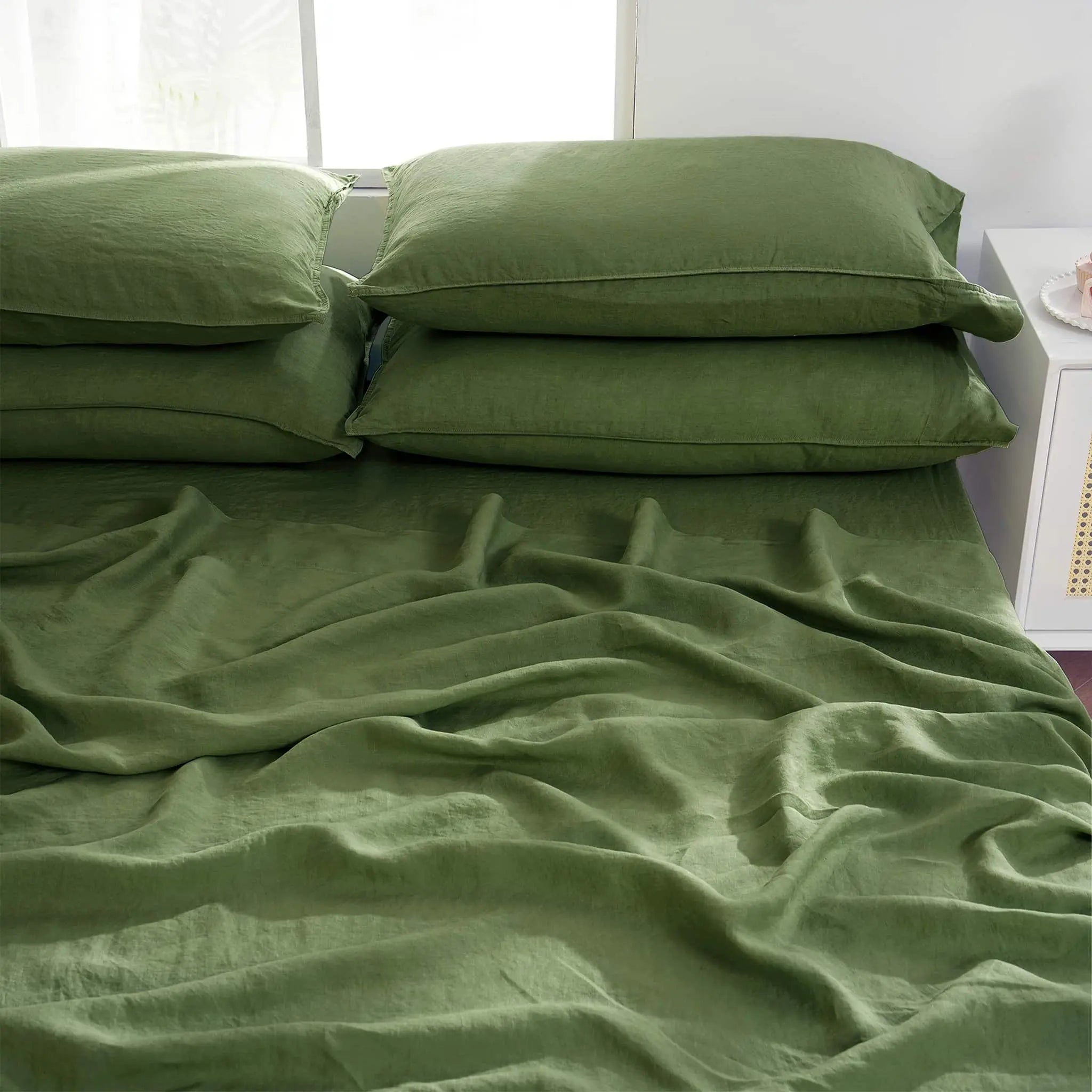 Army Green Linen Sheet Set - Linen Times