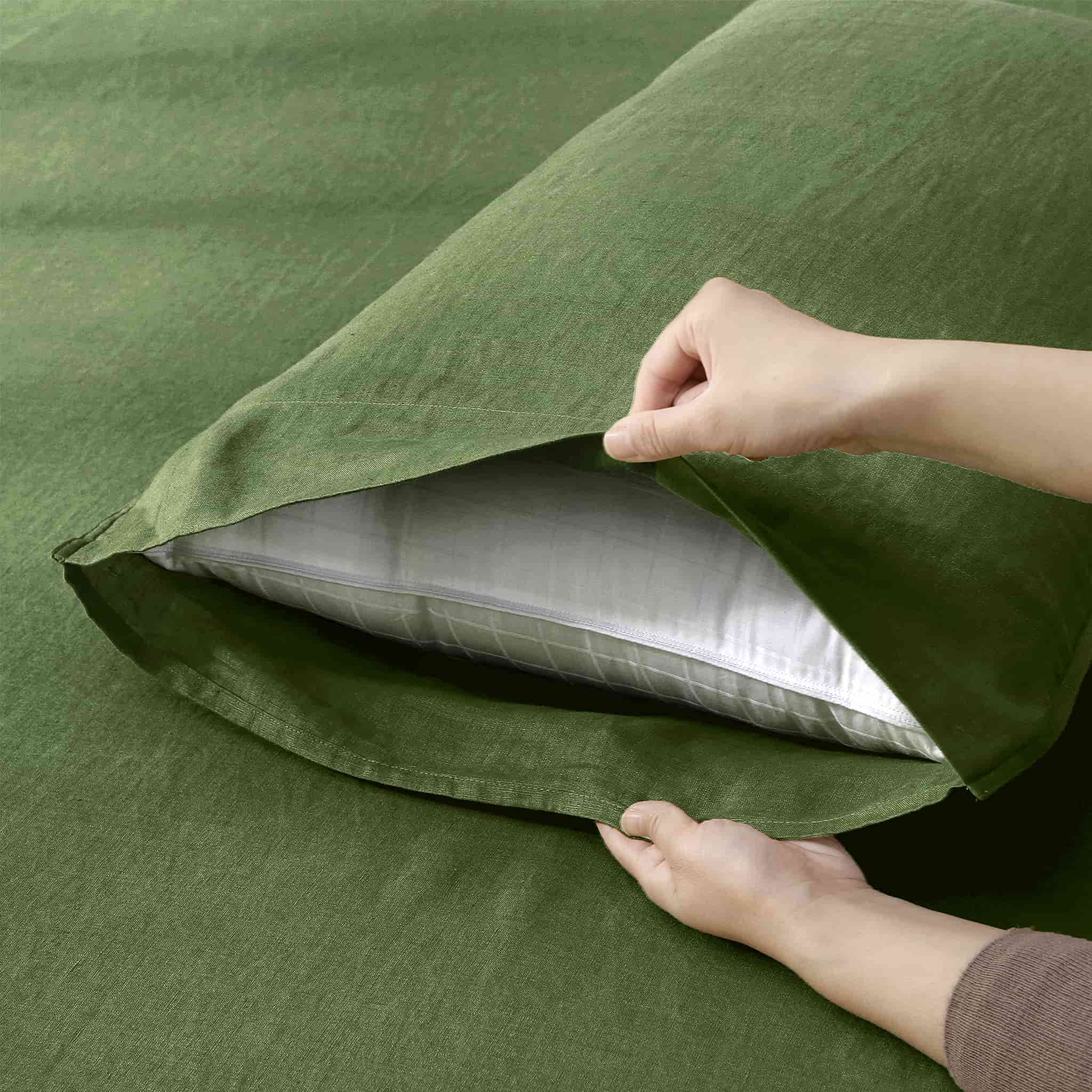 Army Green Linen Sheet Set - Linen Times