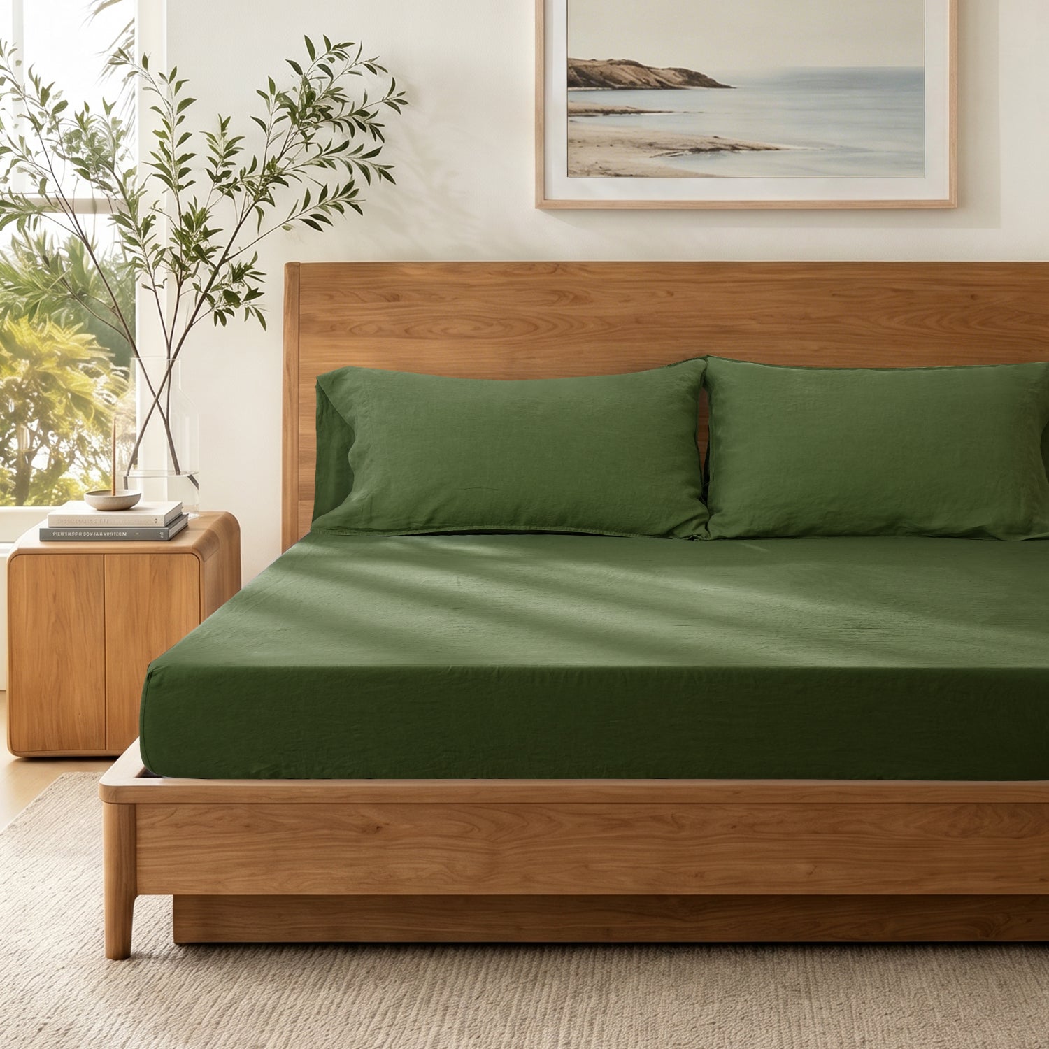 Army Green Linen Fitted Sheet
