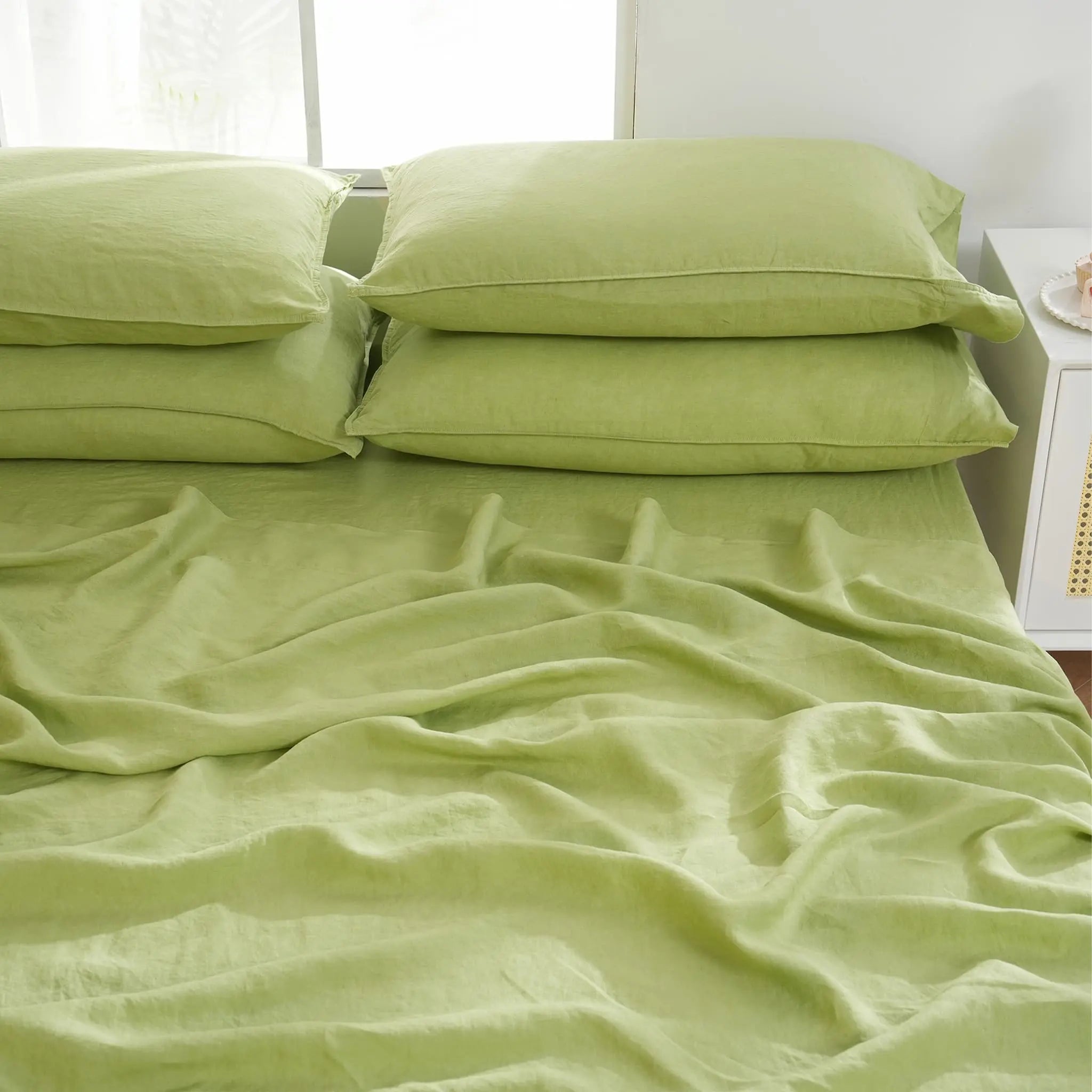 Avocado Linen Flat Sheet - Linen Time