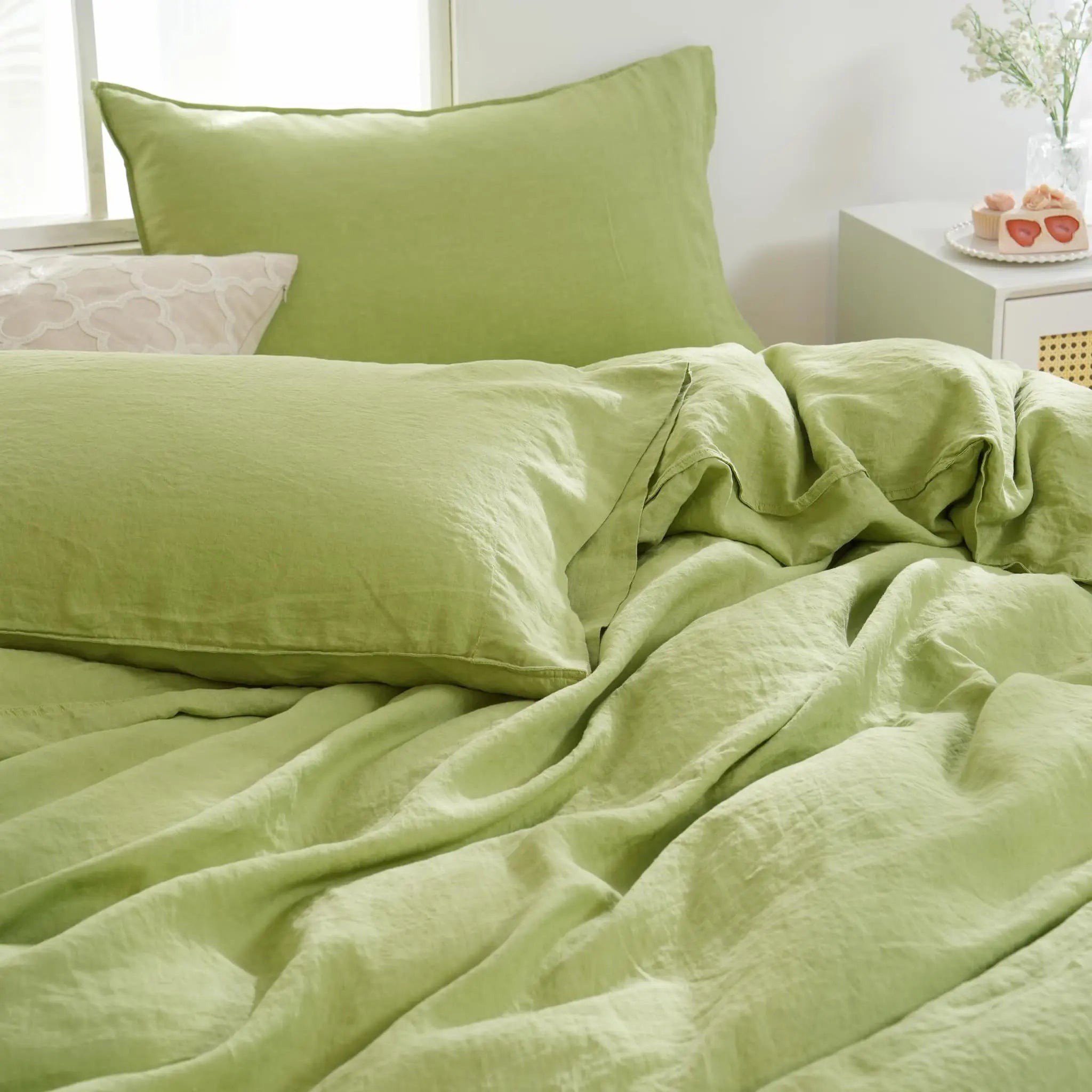 Avocado Linen Pillowcase Set - Linen Time