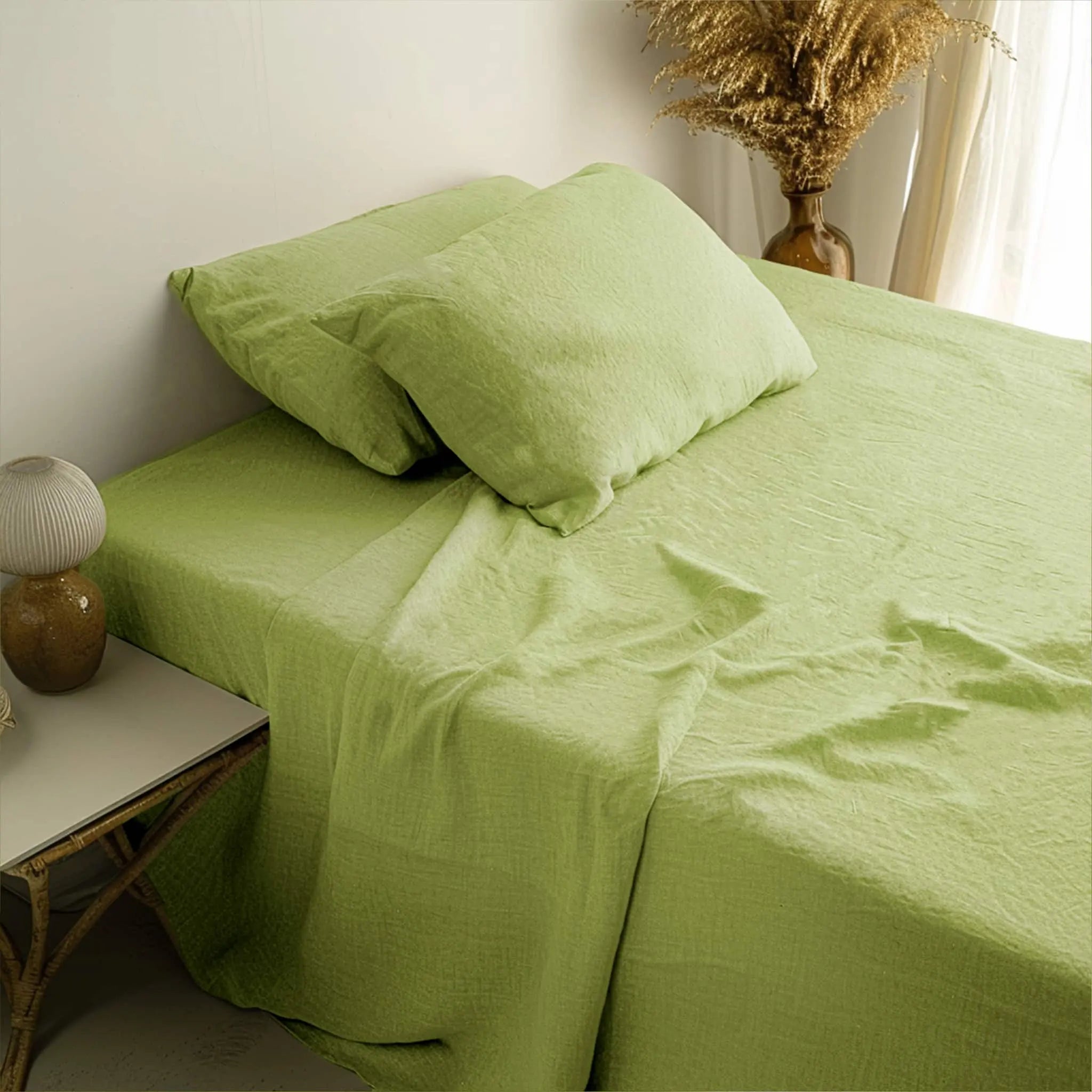 Avocado Linen Sheet Set - Linen Time