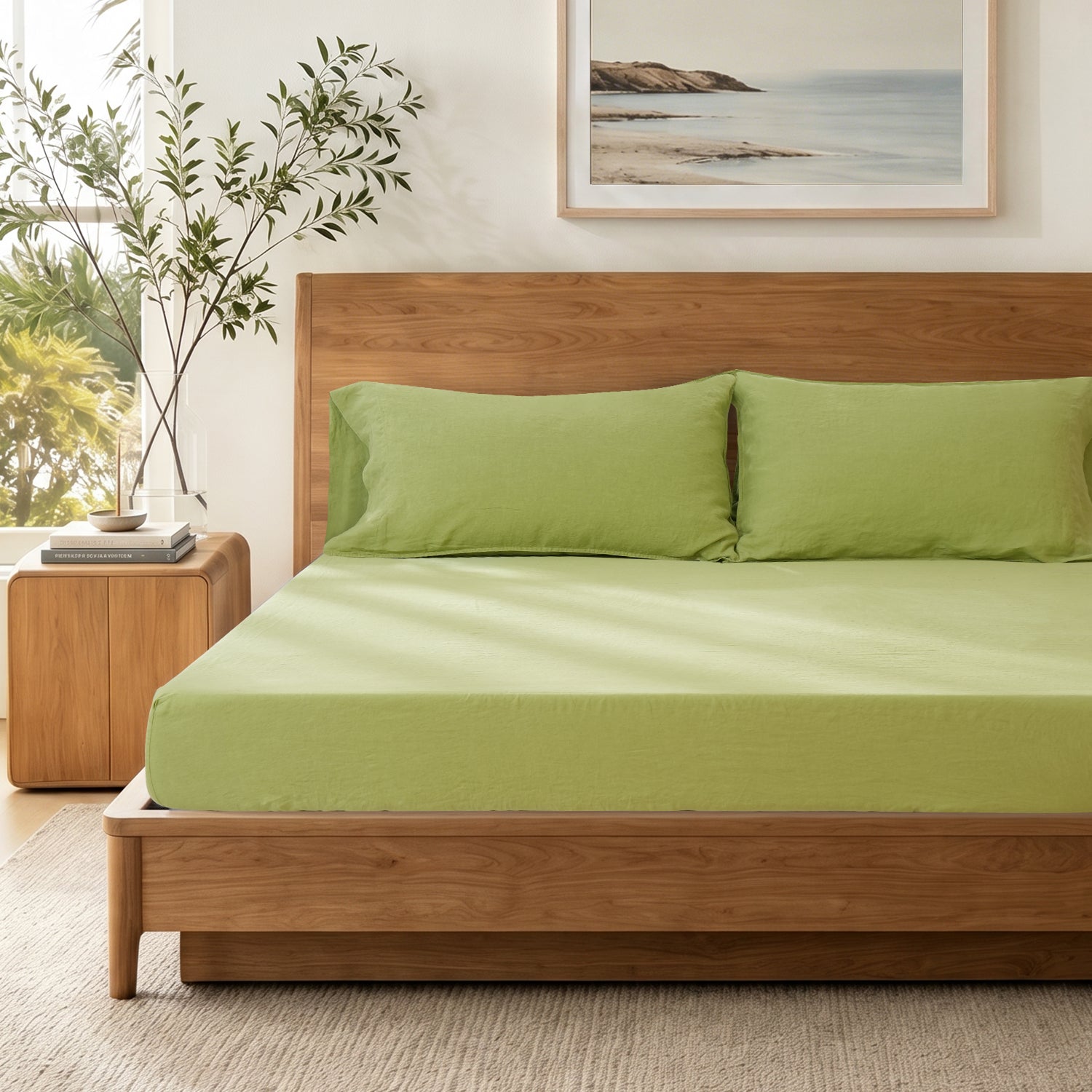 Avocado Linen Fitted Sheet