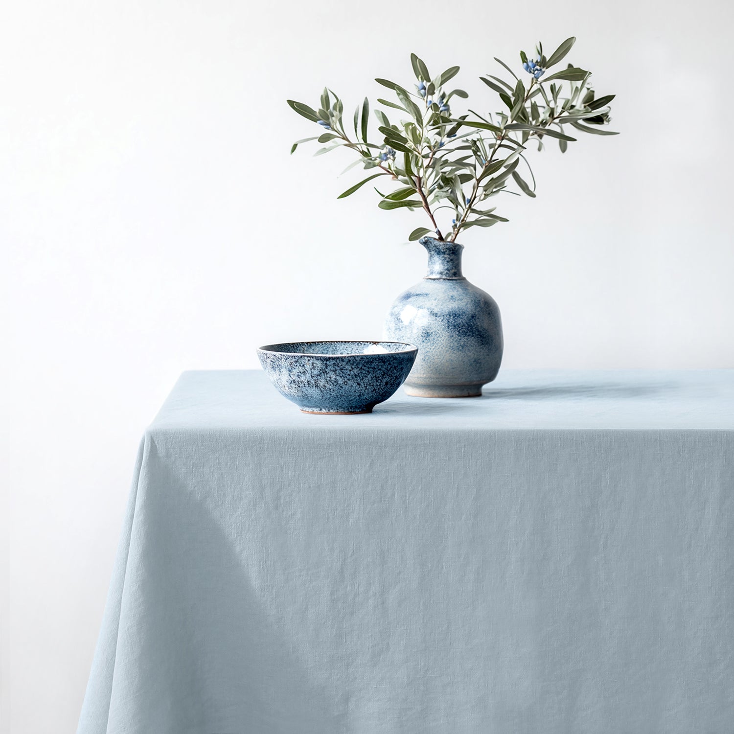 Gray Blue Linen Tablecloth