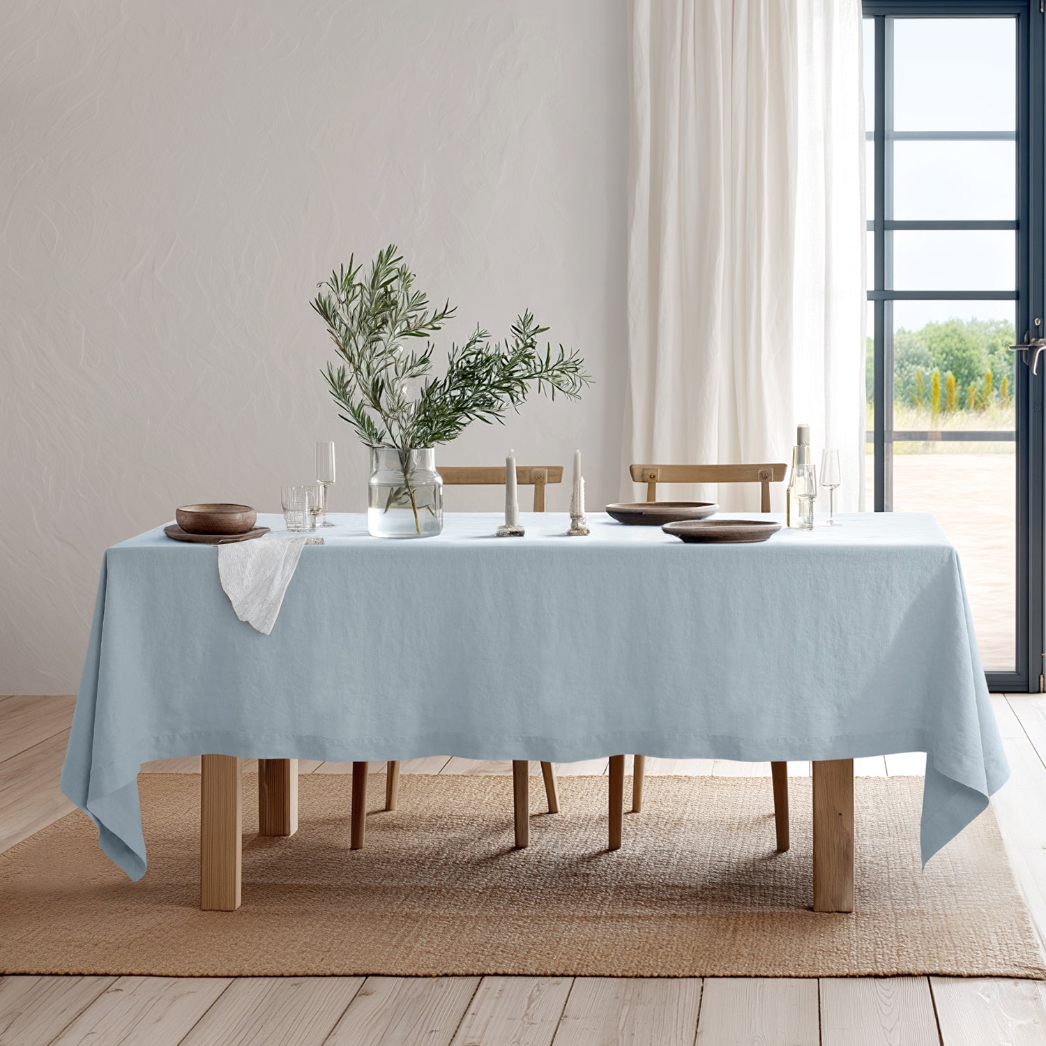 Gray Blue Linen Tablecloth