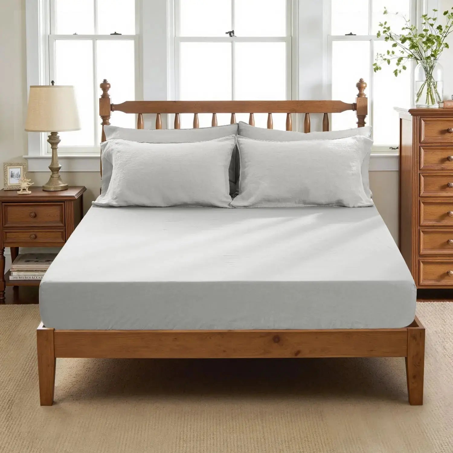 Light Grey Linen Fitted Sheet - Linen Times