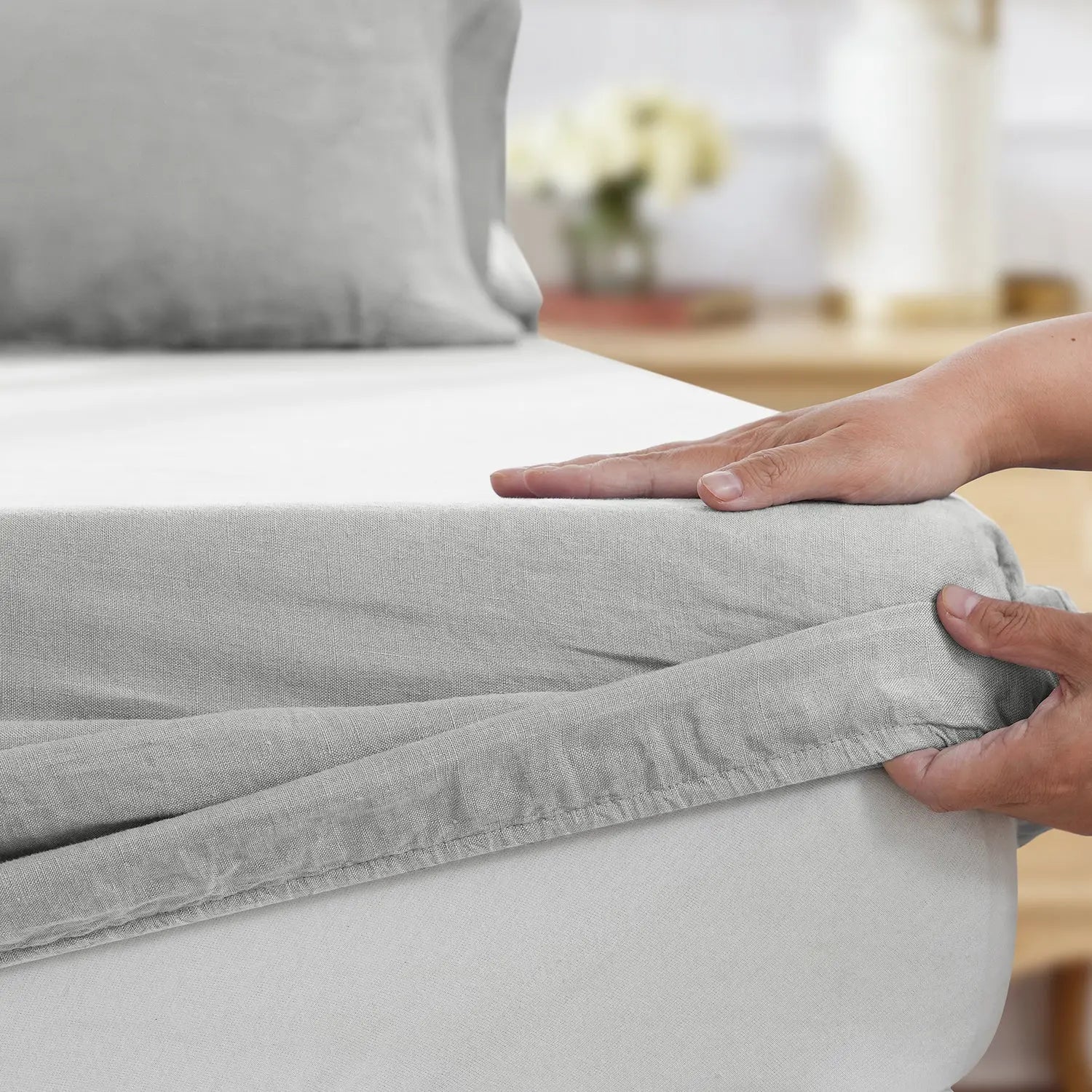 Light Grey Linen Fitted Sheet - Linen Times