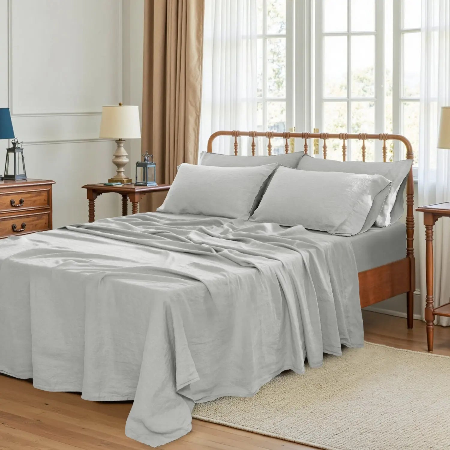 Light Grey Linen Flat Sheet - Linen Times