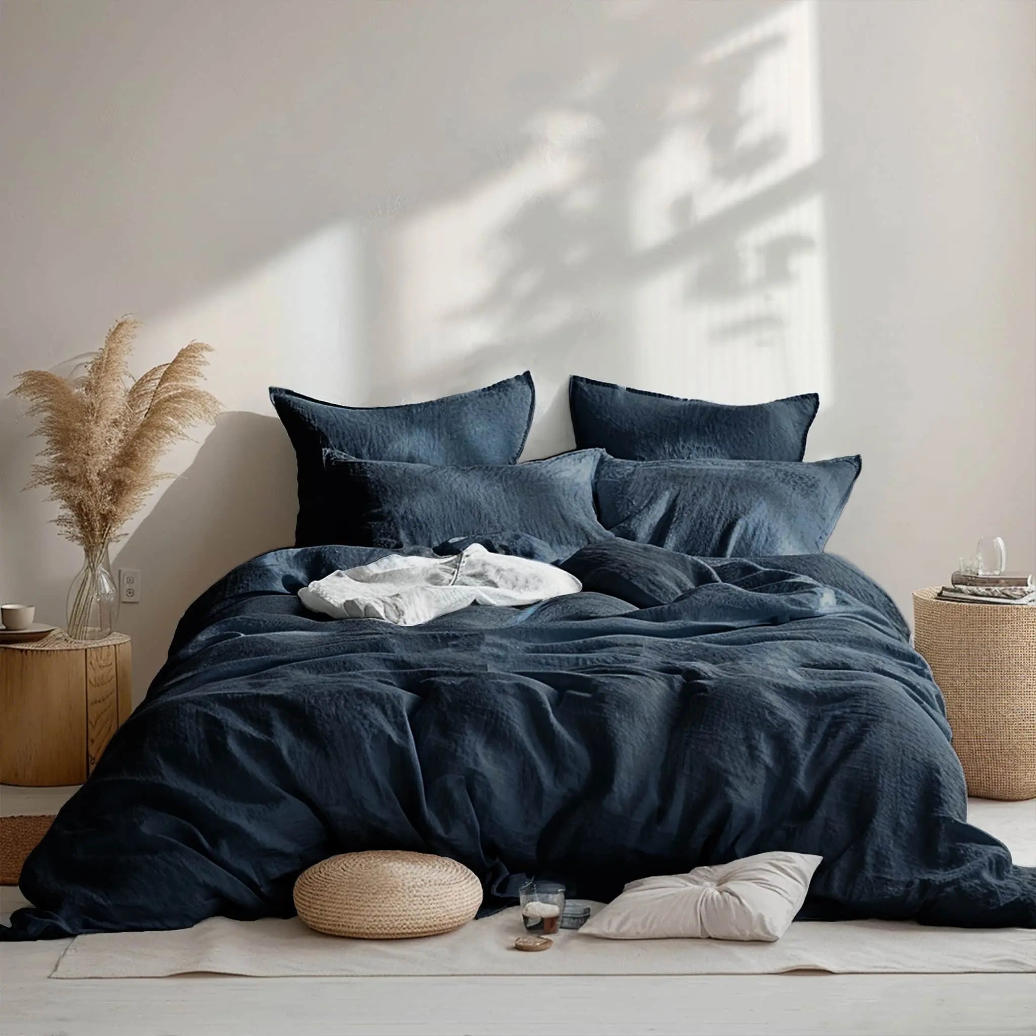Navy Blue Linen Duvet Cover Set - Linen Time