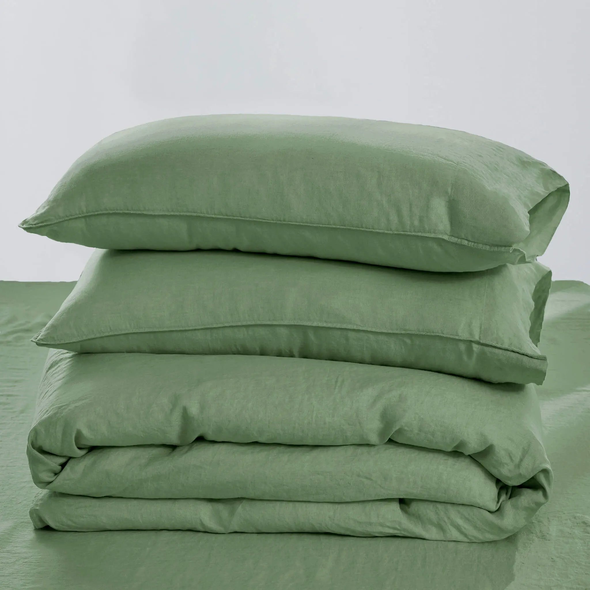 Olive Green Linen Duvet Cover Set - Linen Times