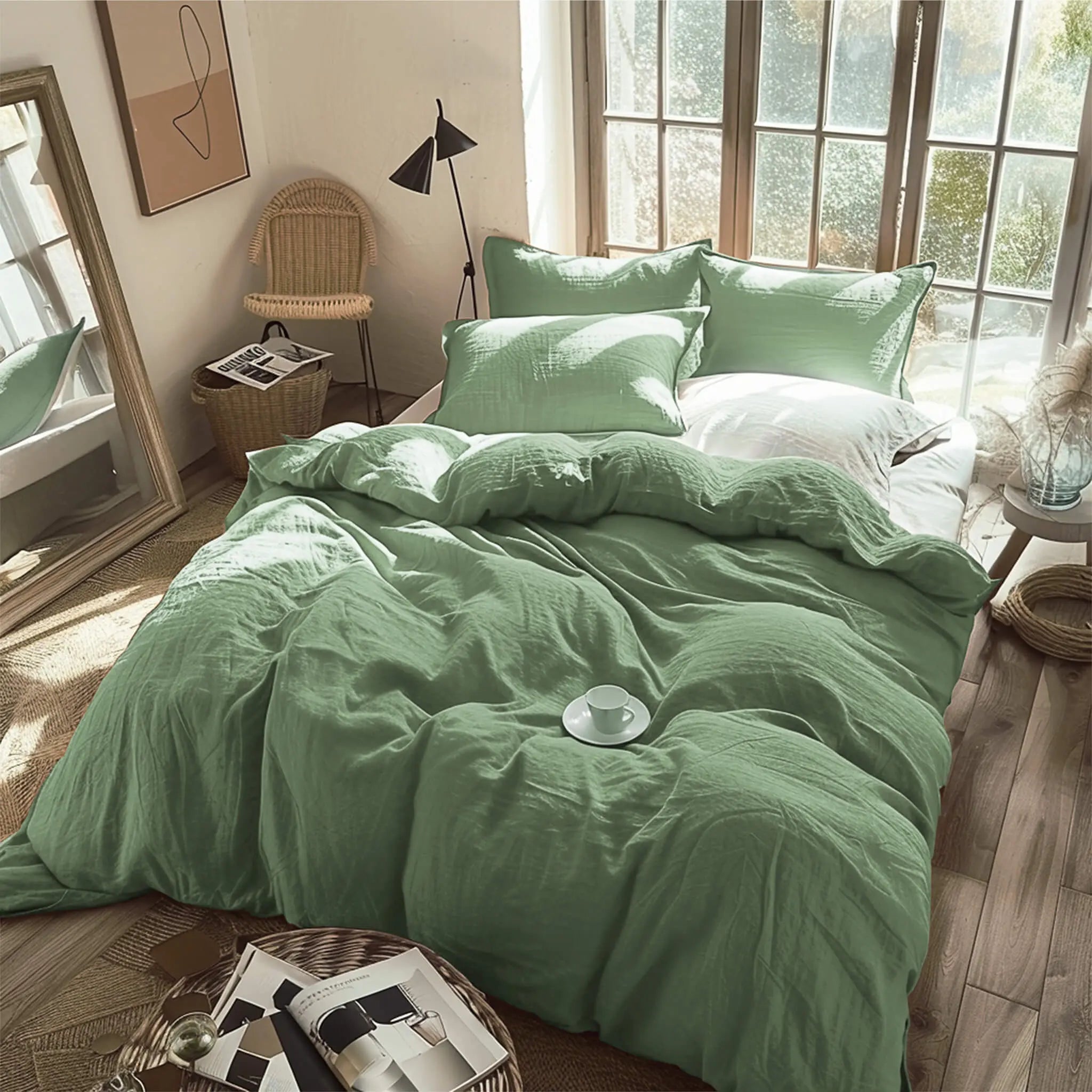 Olive Green Linen Duvet Cover - Linen Times