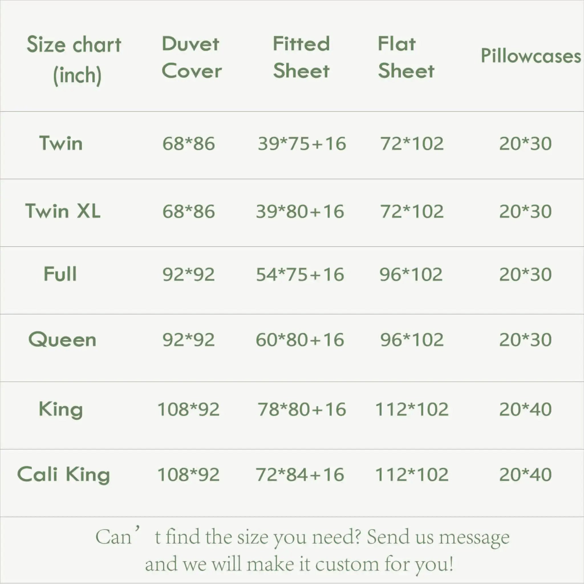 Linen Bedding Size Chart - Linen Time