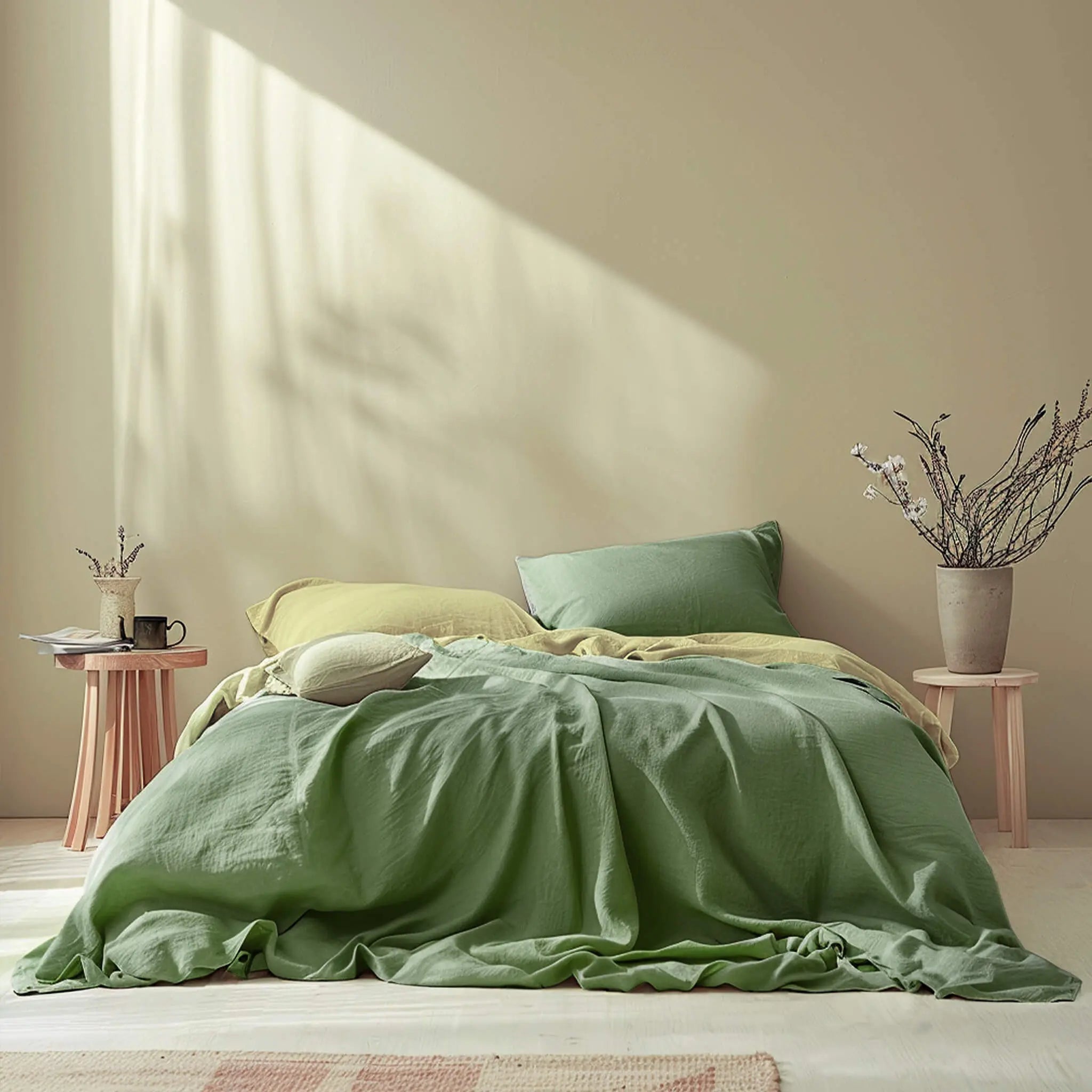 Olive Green Linen Sheet Set - Linen Times