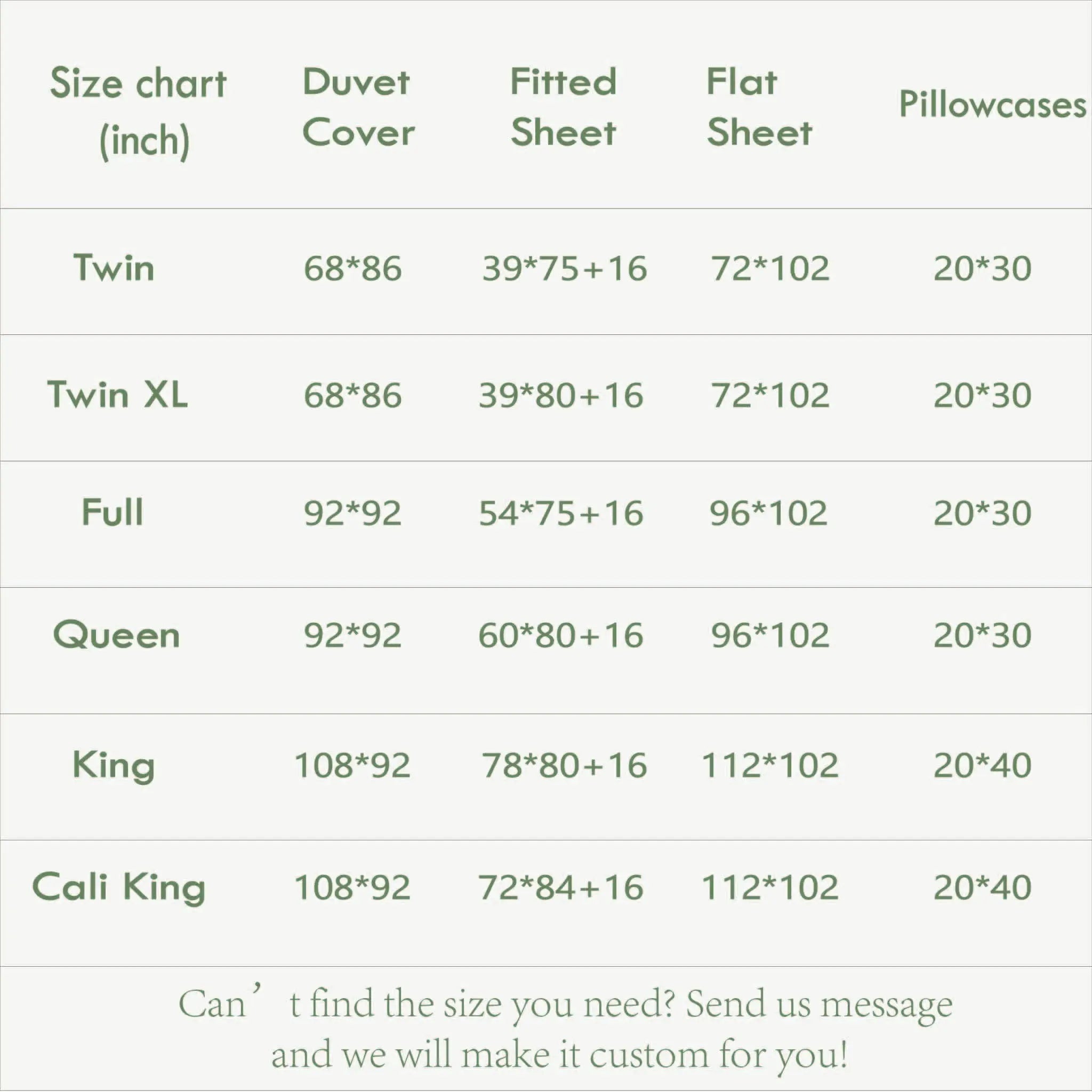 Linen Bedding Size Chart - Linen Time
