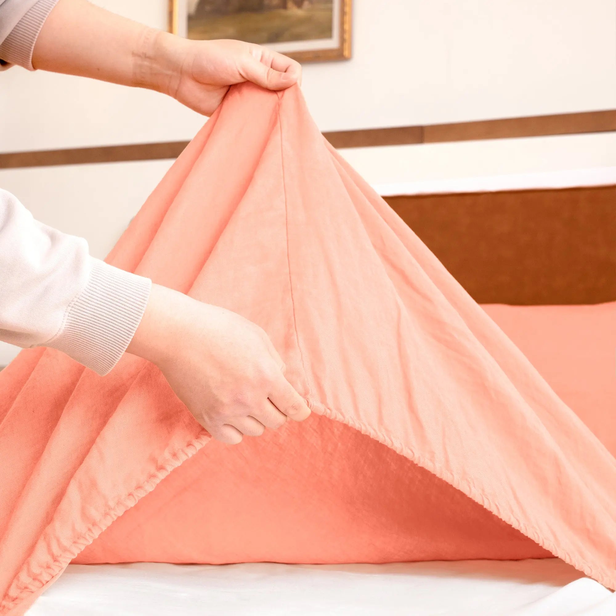 Peach Fuzz Linen Fitted Sheet - Linen Times