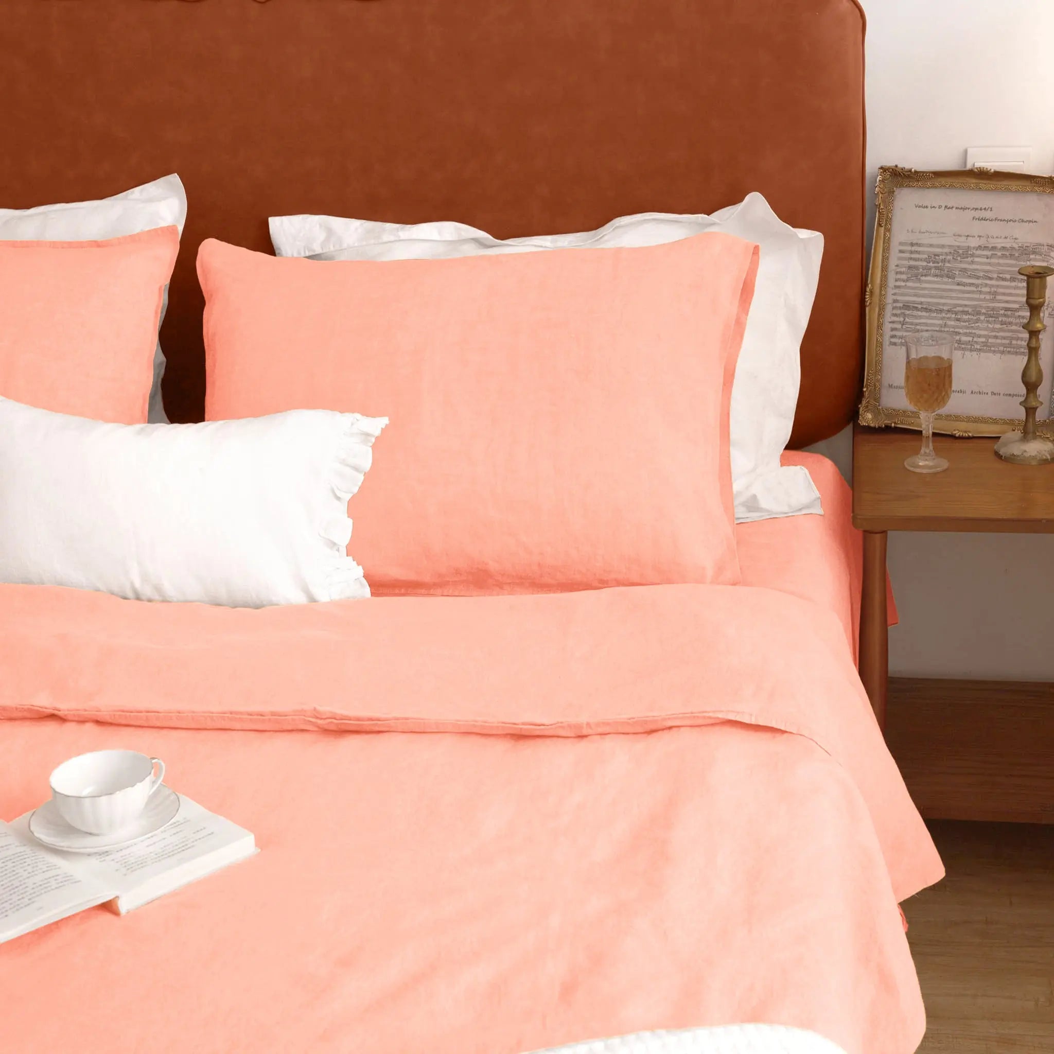 Peach Fuzz Linen Flat Sheet - Linen Times