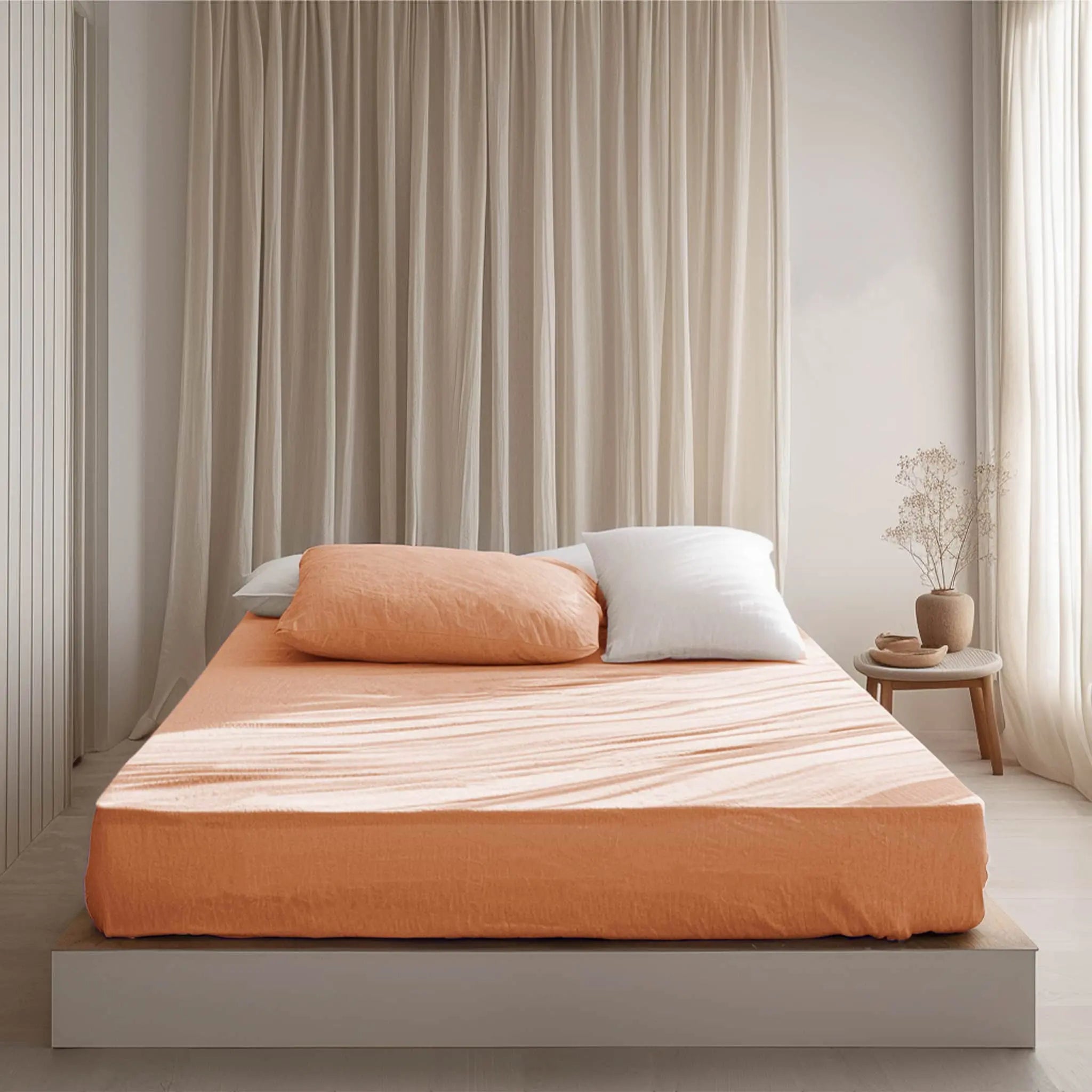Peach Linen Fitted Sheet - Linen Time