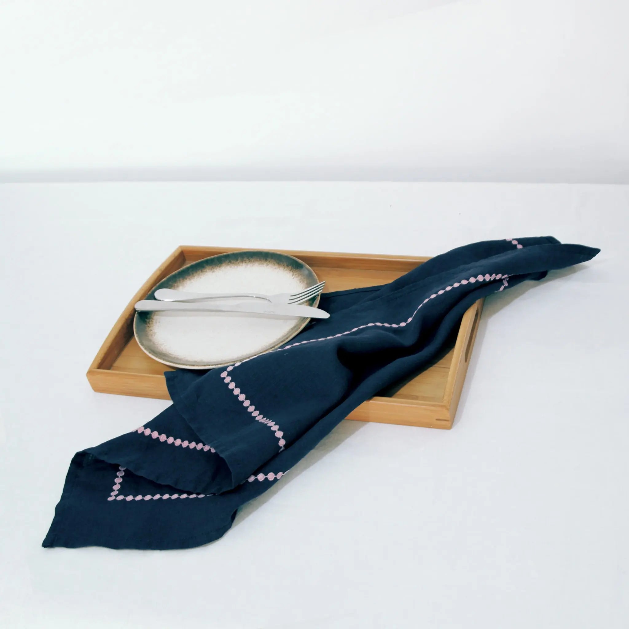 Polka Dot Linen Napkin Navy Blue - Linen Time-2 #color_Navy Blue