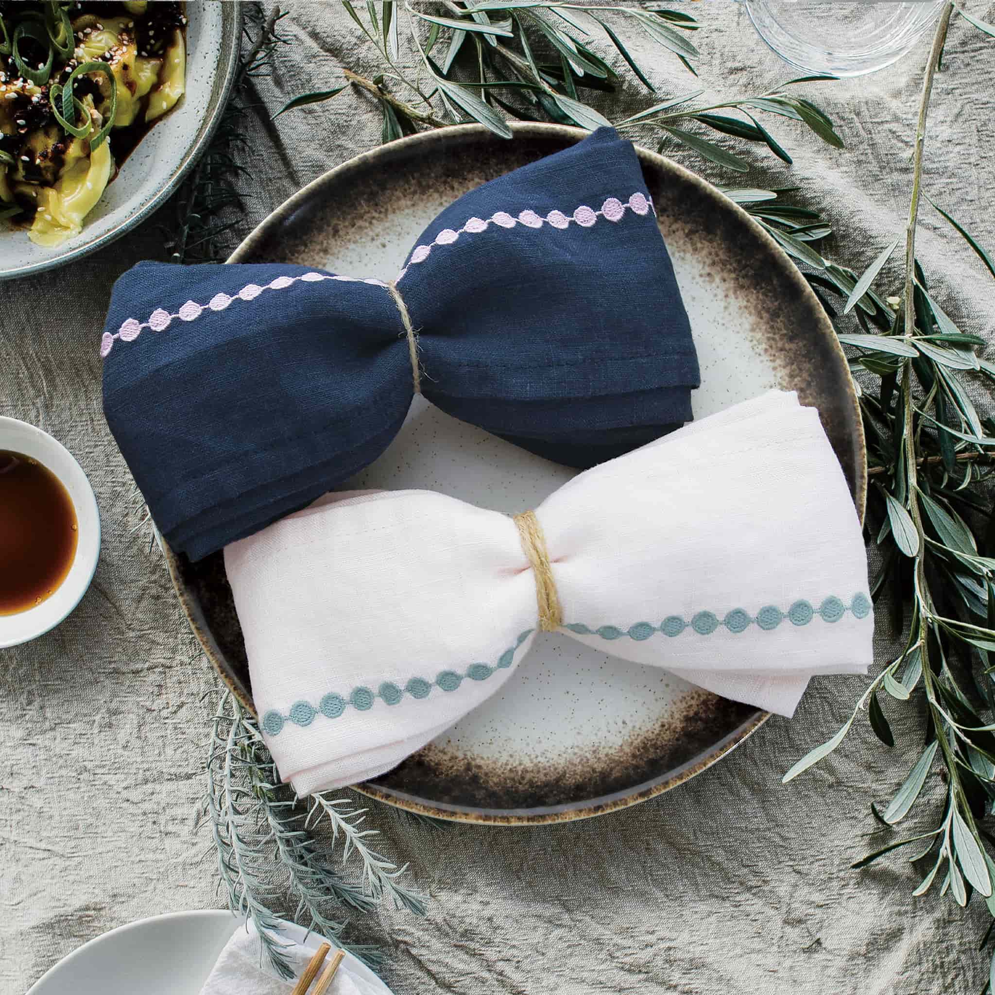 Polka Dot Linen Napkin Pink-Navy - Linen Time #color_Pink-Navy