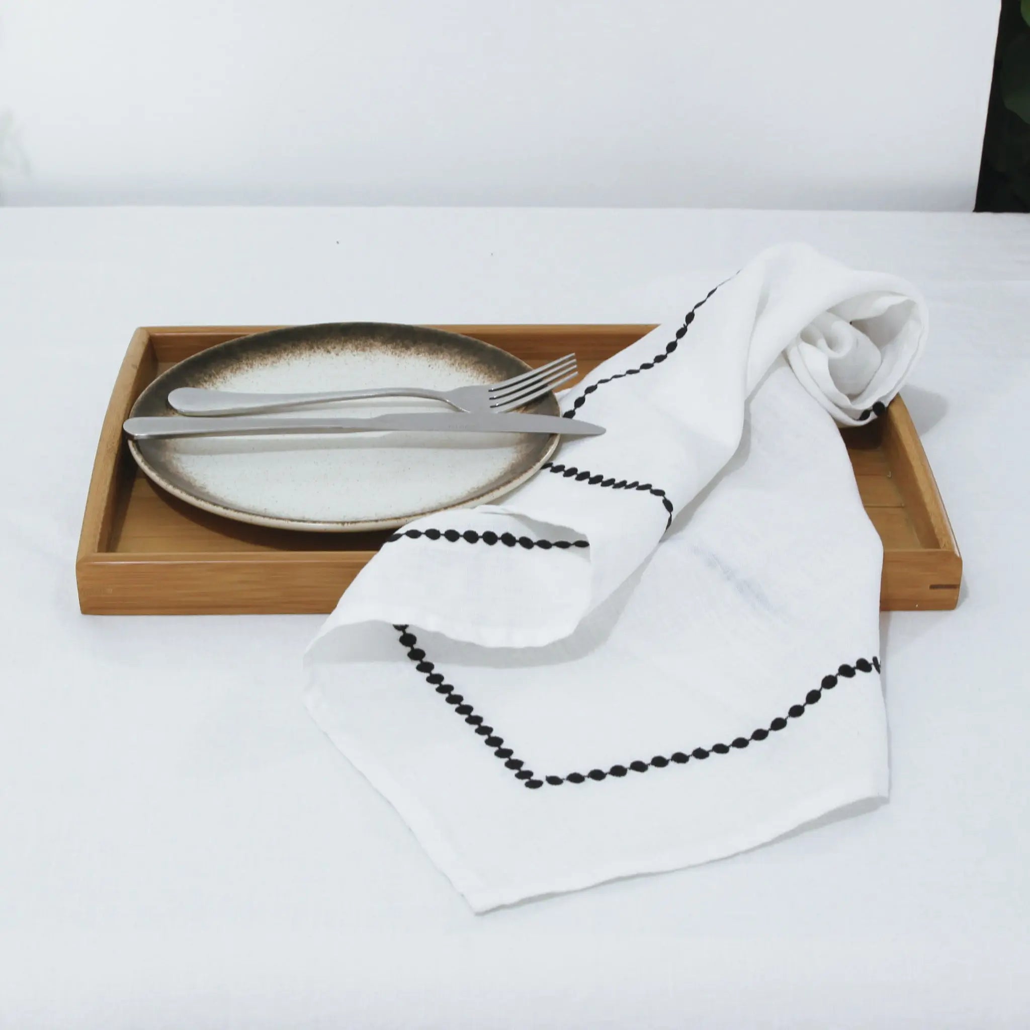 Polka Dot Linen Napkin in White-Khaki - Linen Time #color_White-Khaki