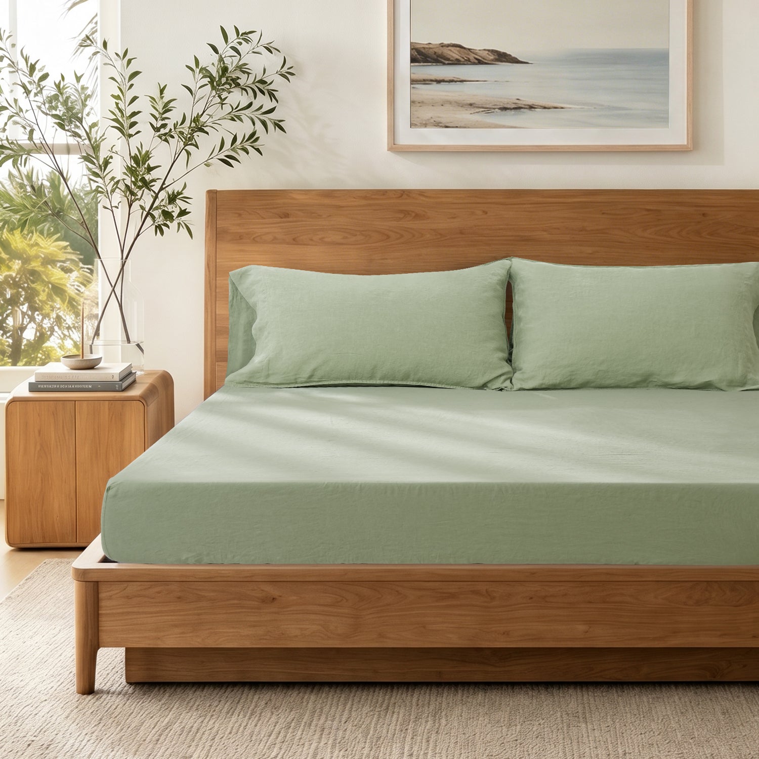 Sage Green Linen Fitted Sheet