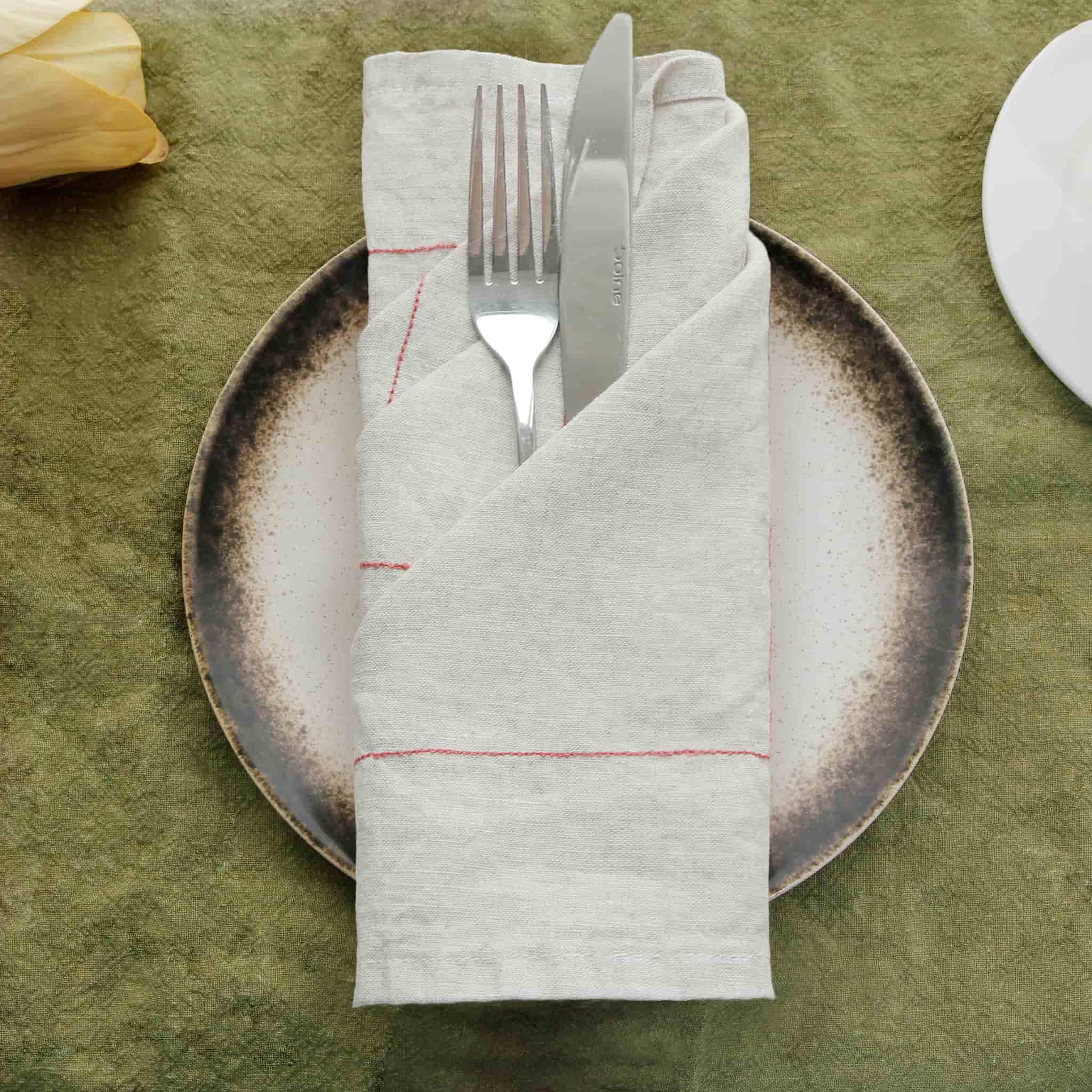Solid Line Linen Napkin Natural - Linen Time #color_Natural