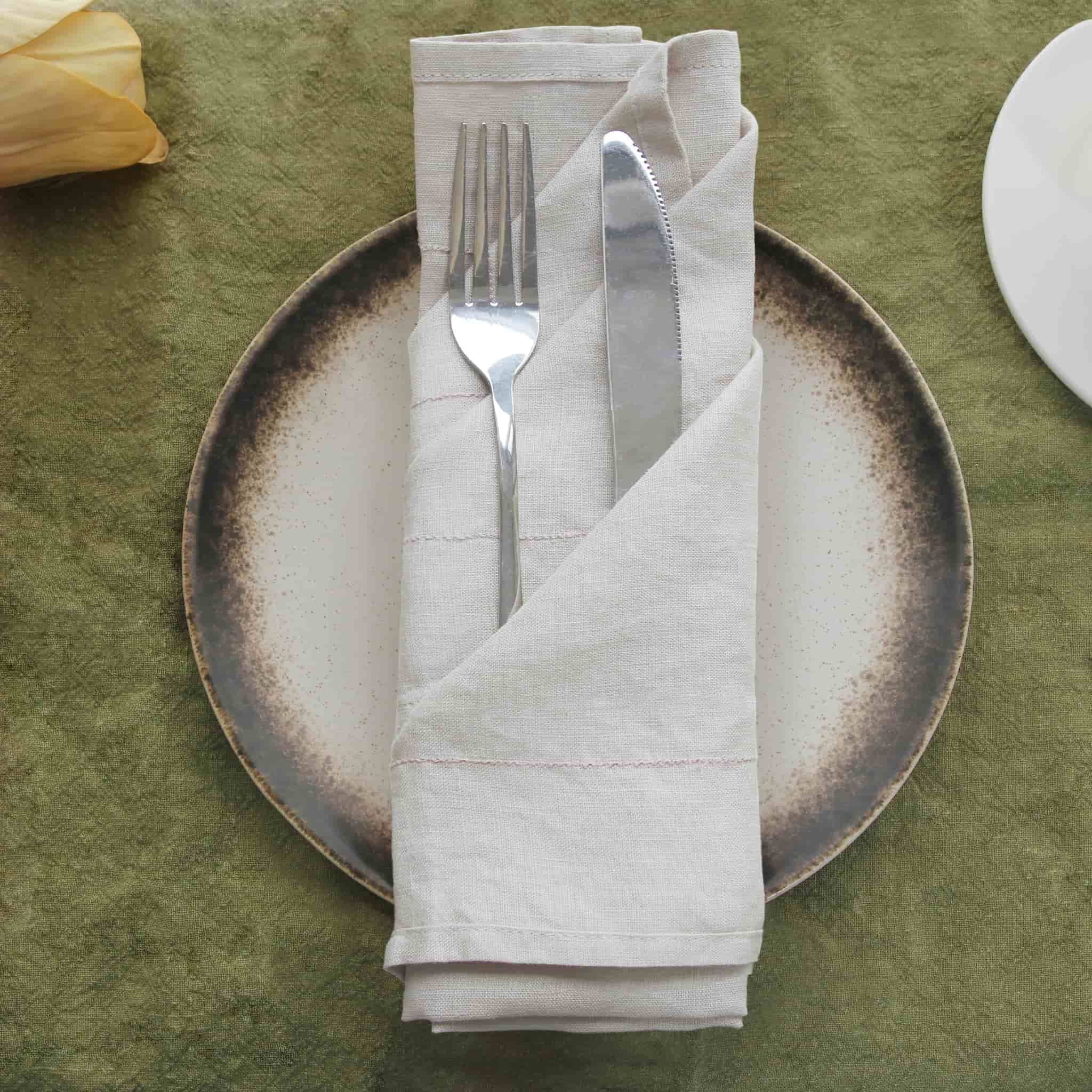 Solid Line Linen Napkin in Khaki - Linen Time #color_Khaki