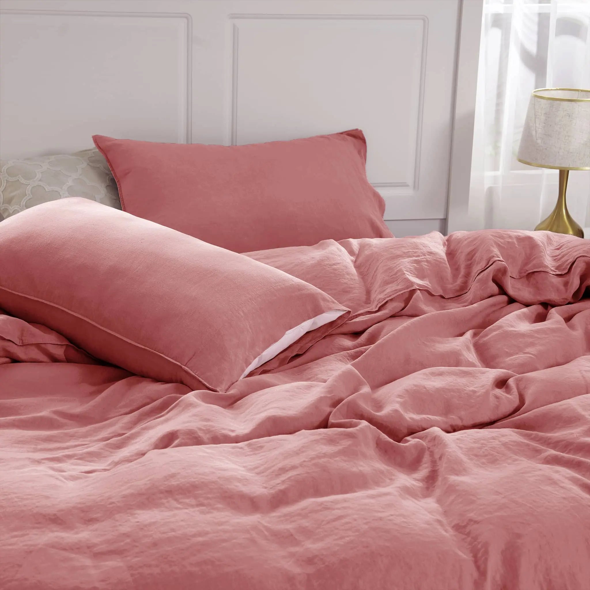 Warm Coral Linen Duvet Cover Set - Linen Times