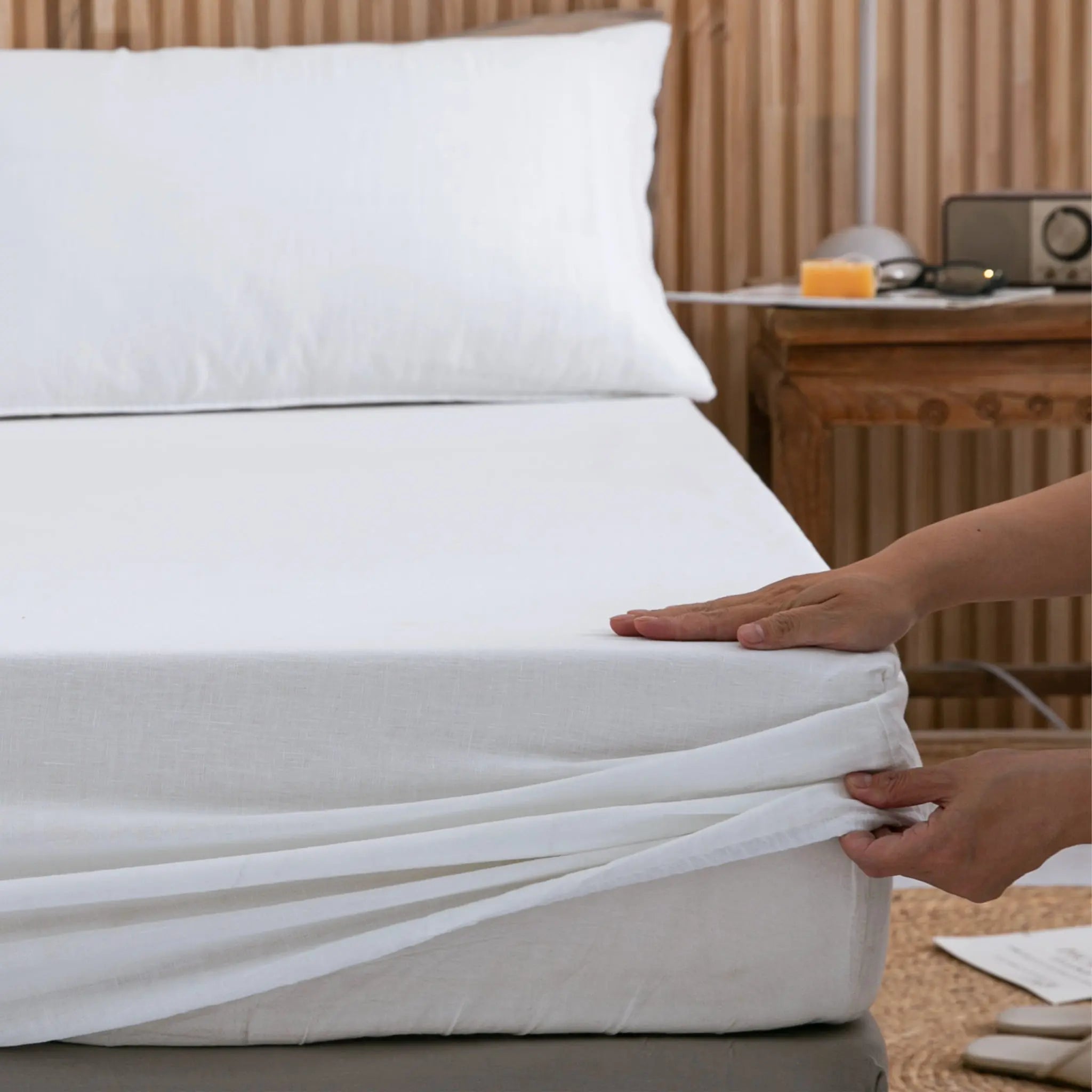 White Linen Fitted Sheet - Linen Time