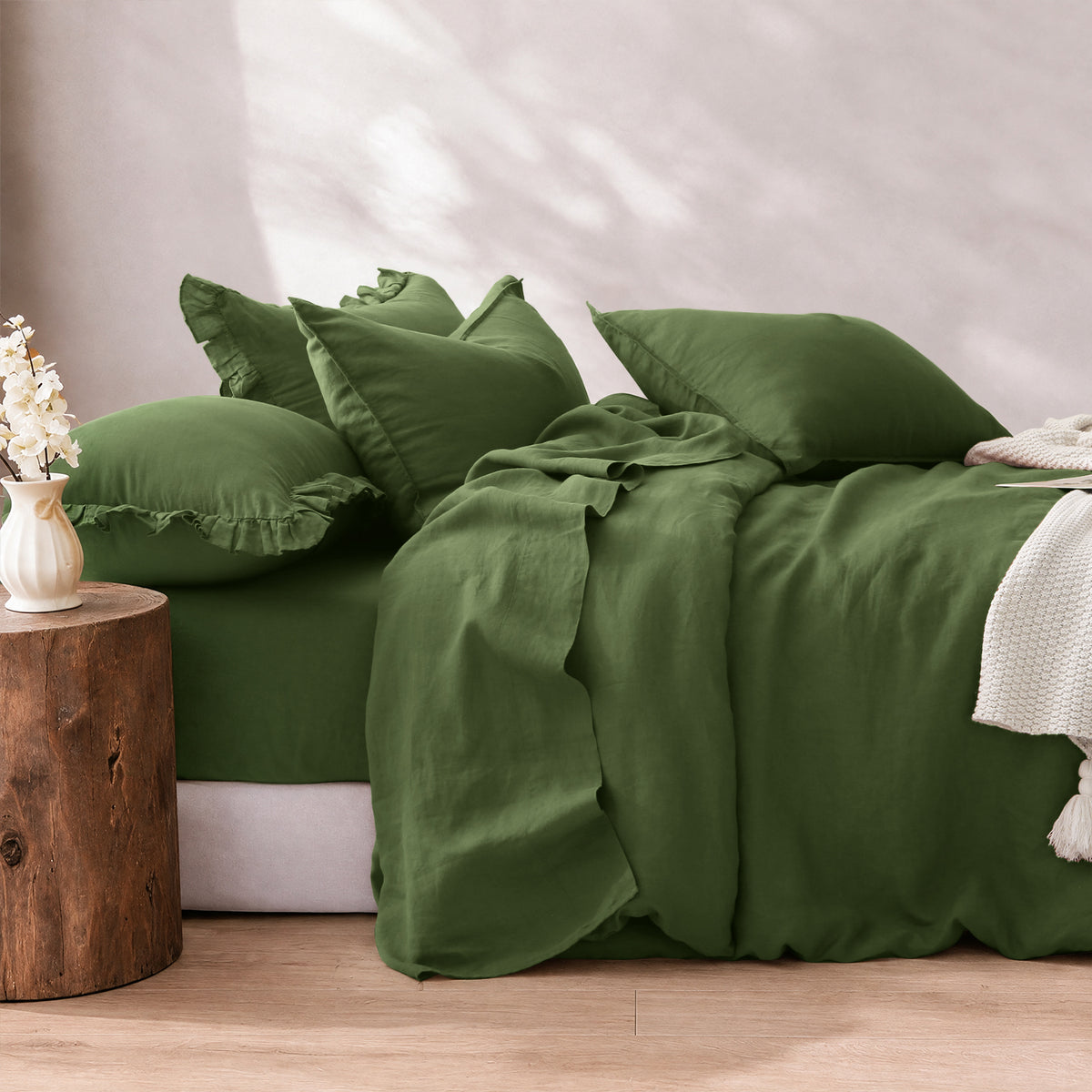 Army Green Linen Duvet Cover