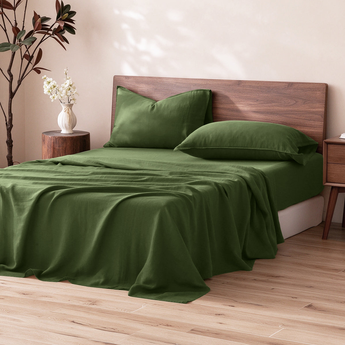 Army Green Linen Flat Sheet