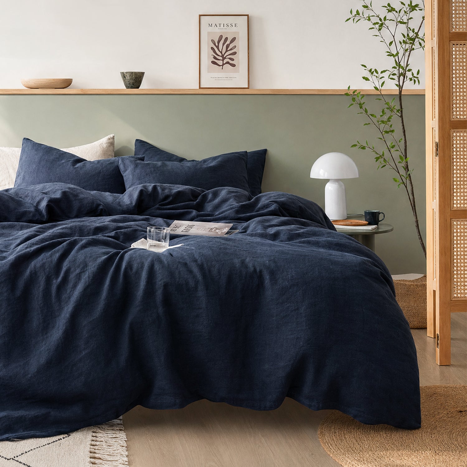 Navy Blue Linen Duvet Cover Set