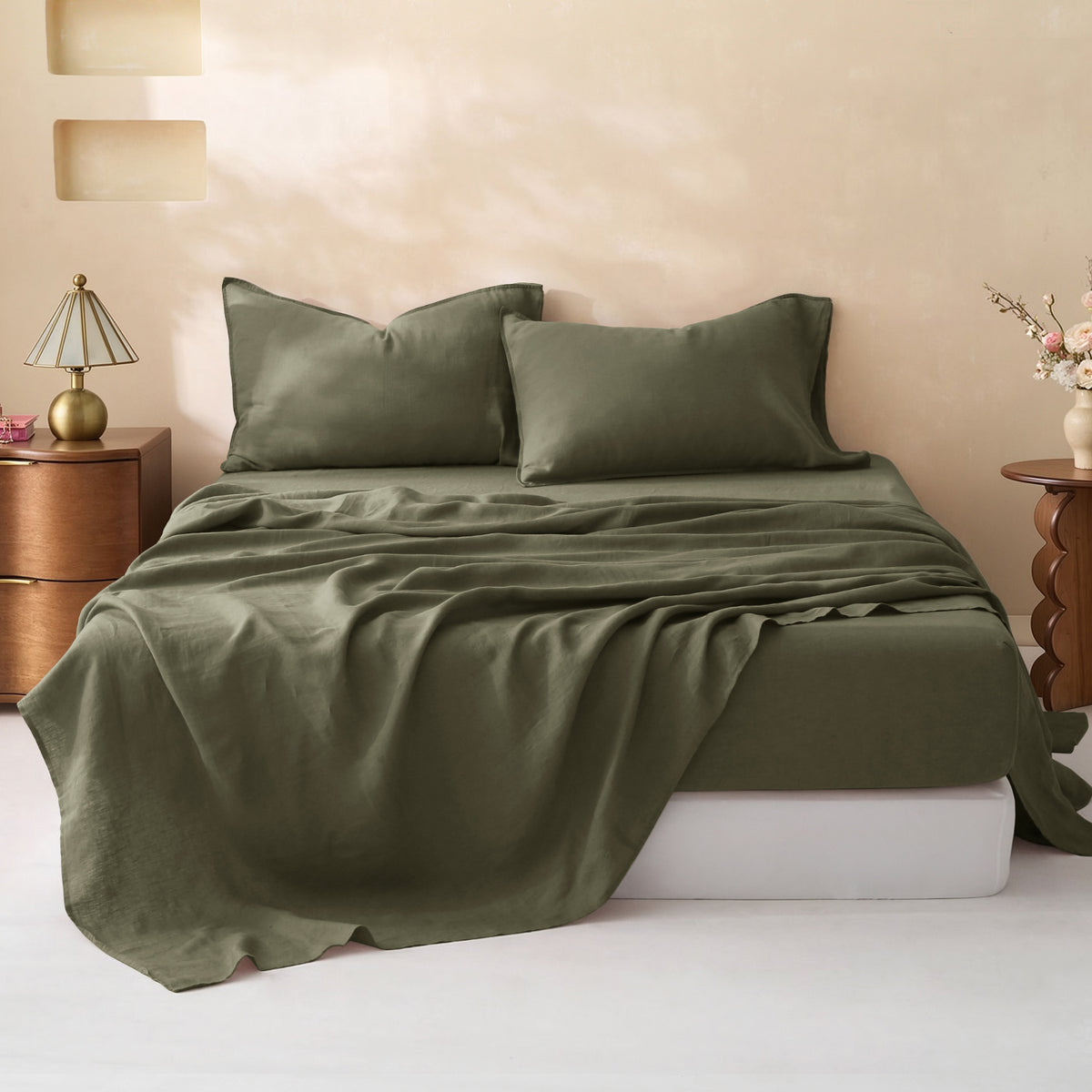 Moss Green Linen Sheet Set