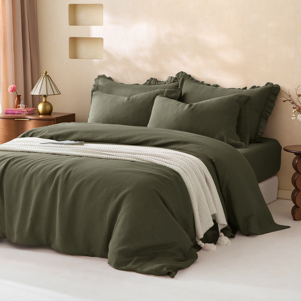 Moss Green 100% Organic Linen Duvet Cover Set