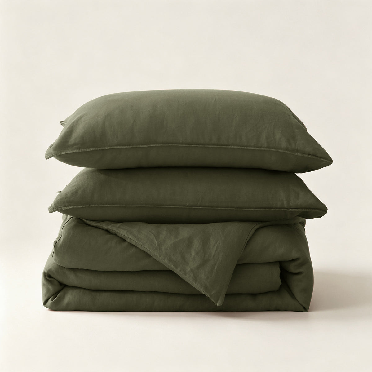 Moss Green 100% Organic Linen Duvet Cover Set