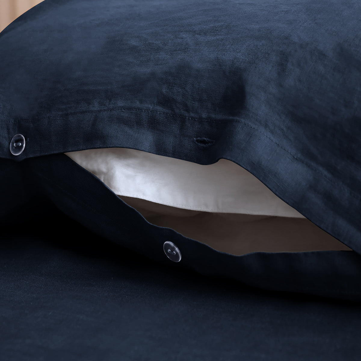 Navy Blue 100% Organic Linen Duvet Cover Set - Linen Times