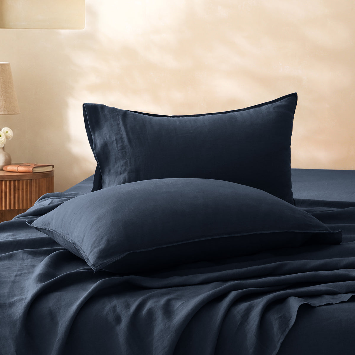 Navy Blue 100% Organic Linen Sheet Set