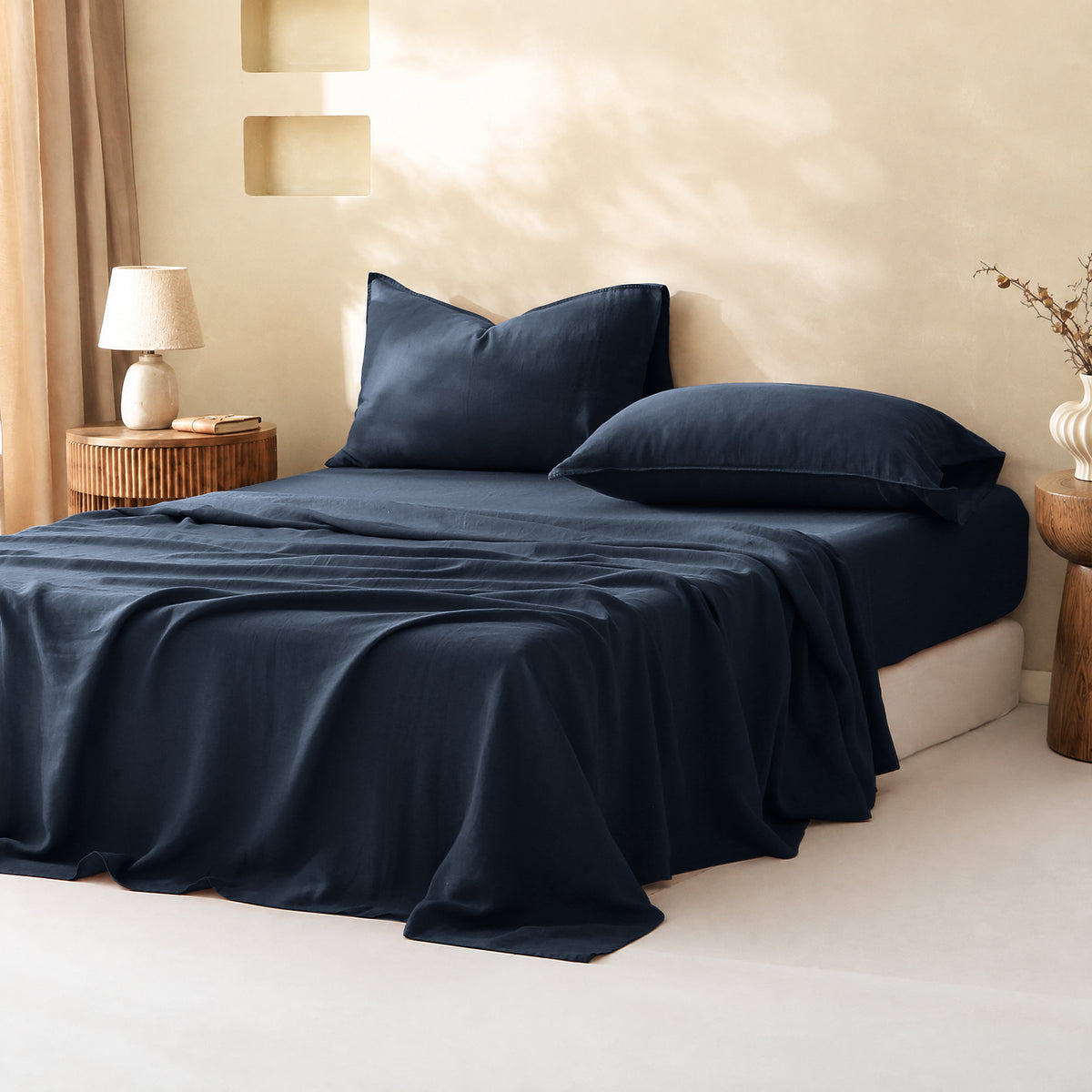 Navy Blue 100% Organic Linen Sheet Set