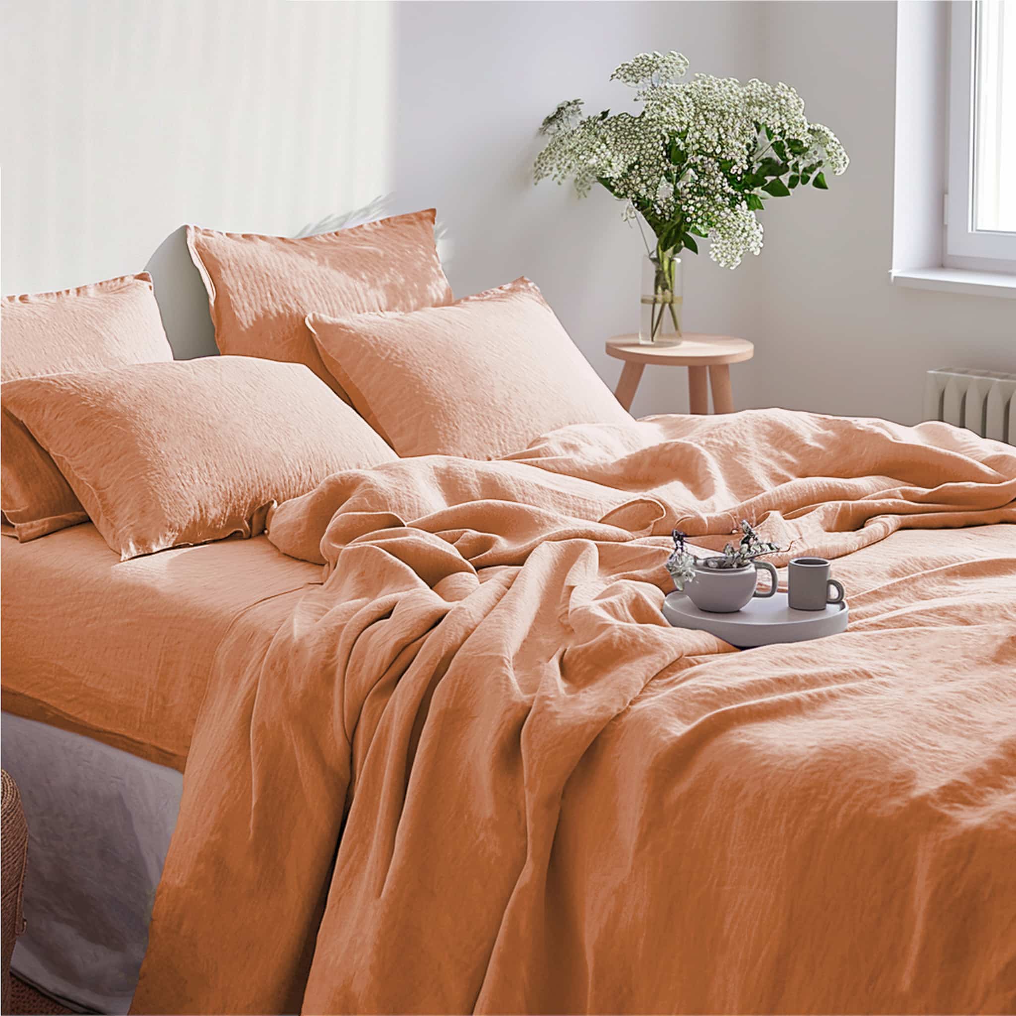 Peach Linen Sheet Set - Linen Time