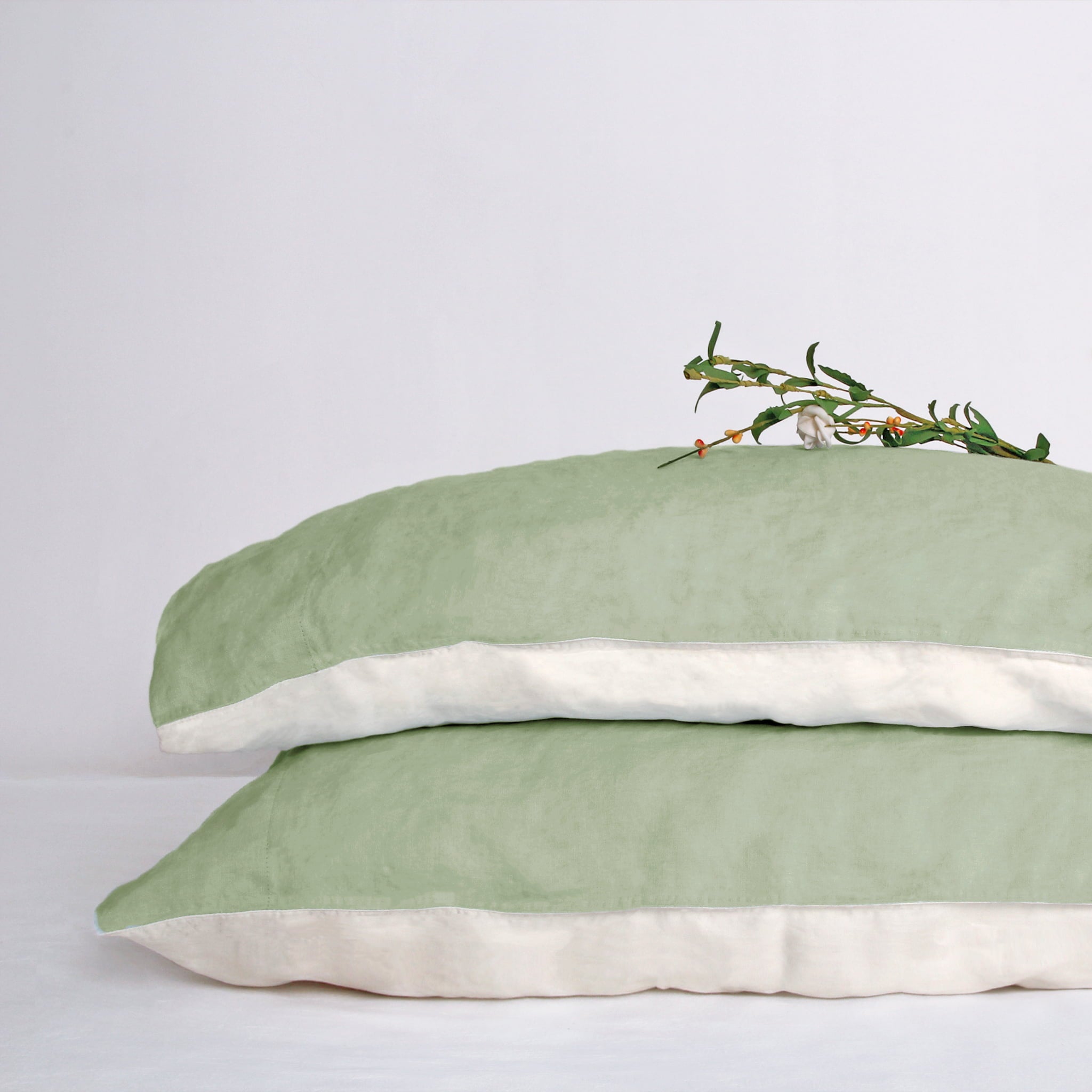 Sage Green Linen-Lyocell Reversible Pillowcase Set (Set Of 2) - Linen Time